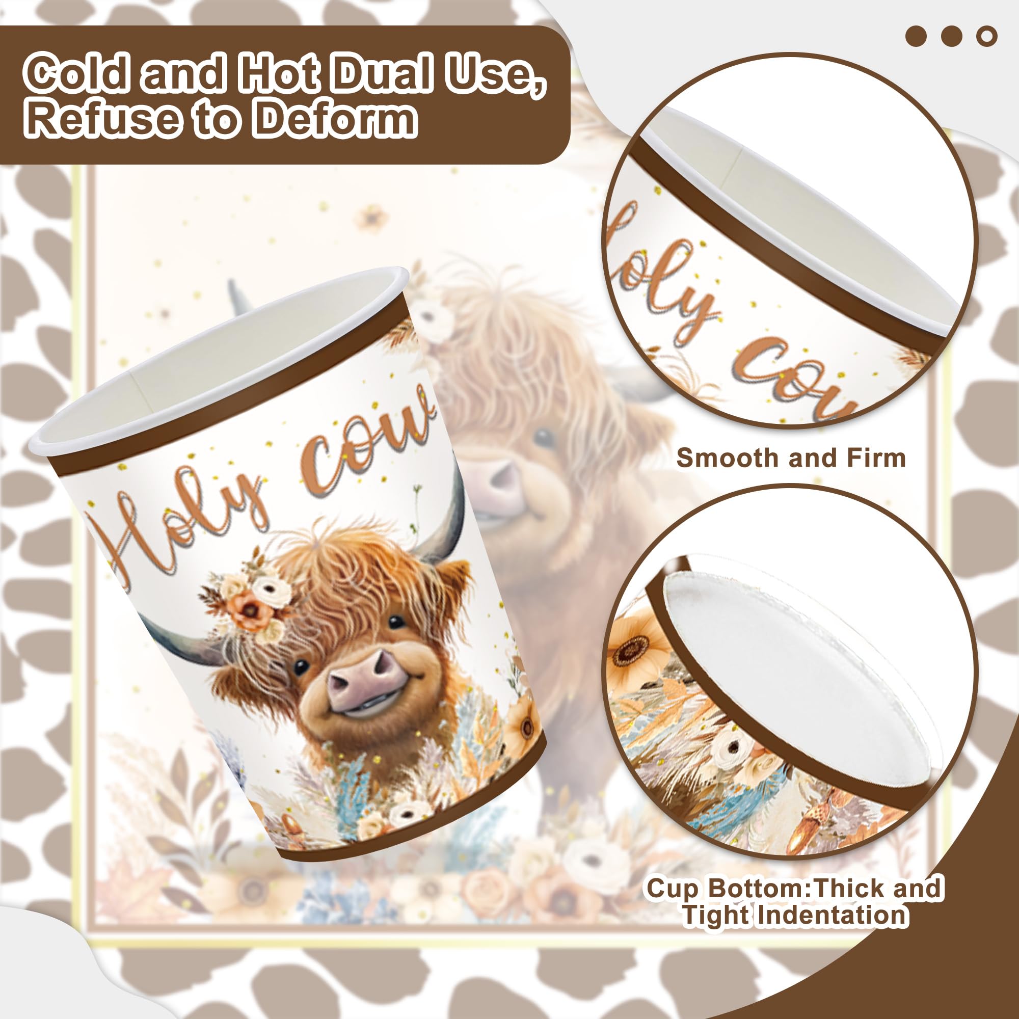 120Pcs Boho Highland Cow Party Supplies For Boys Girls Holy Cow Highland Themed Baby Shower Birthday Party Decorations Disposabl