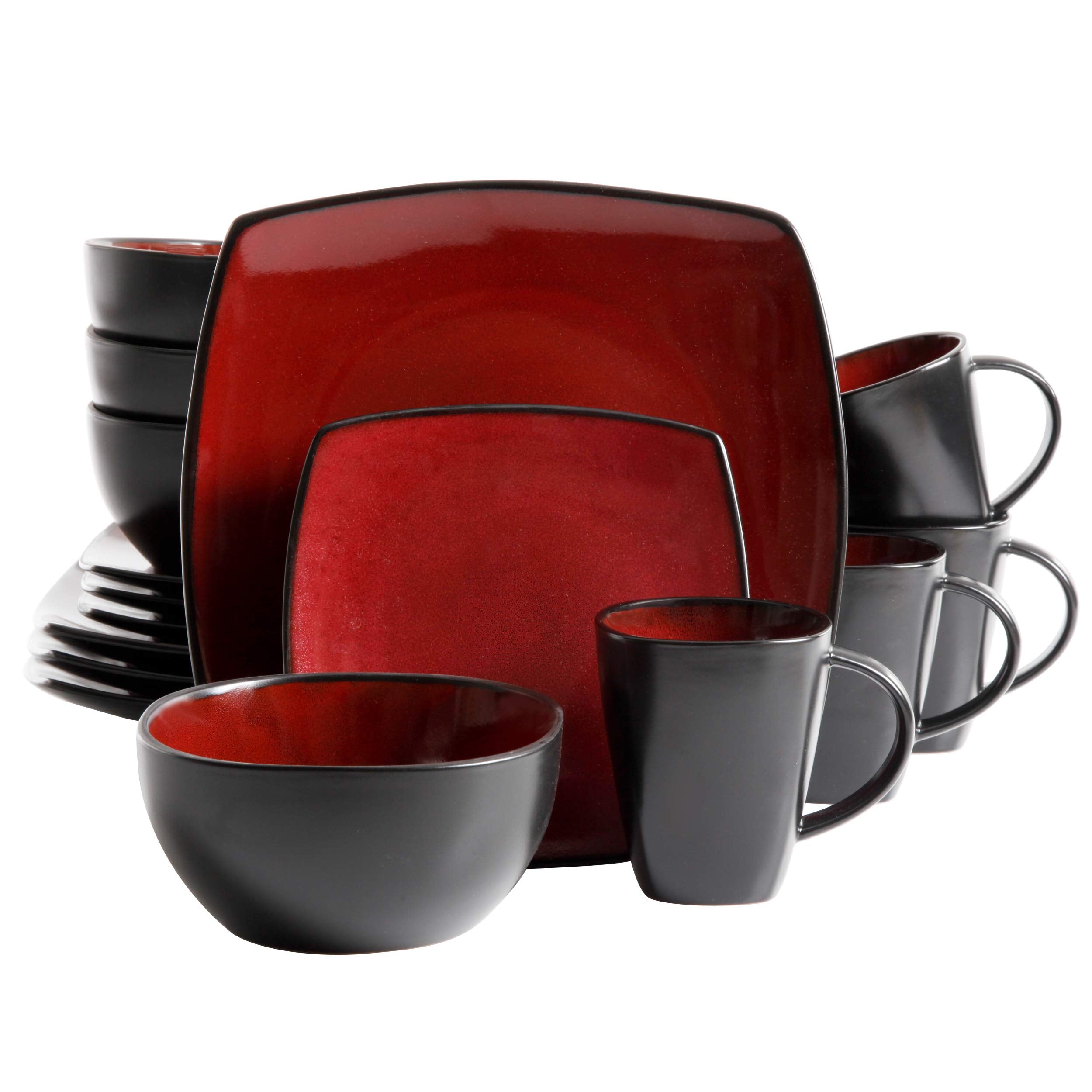 Gibson Elite Soho Lounge Reactive Glaze Stoneware Dinnerware Set, Service for 4 (16pc), Red