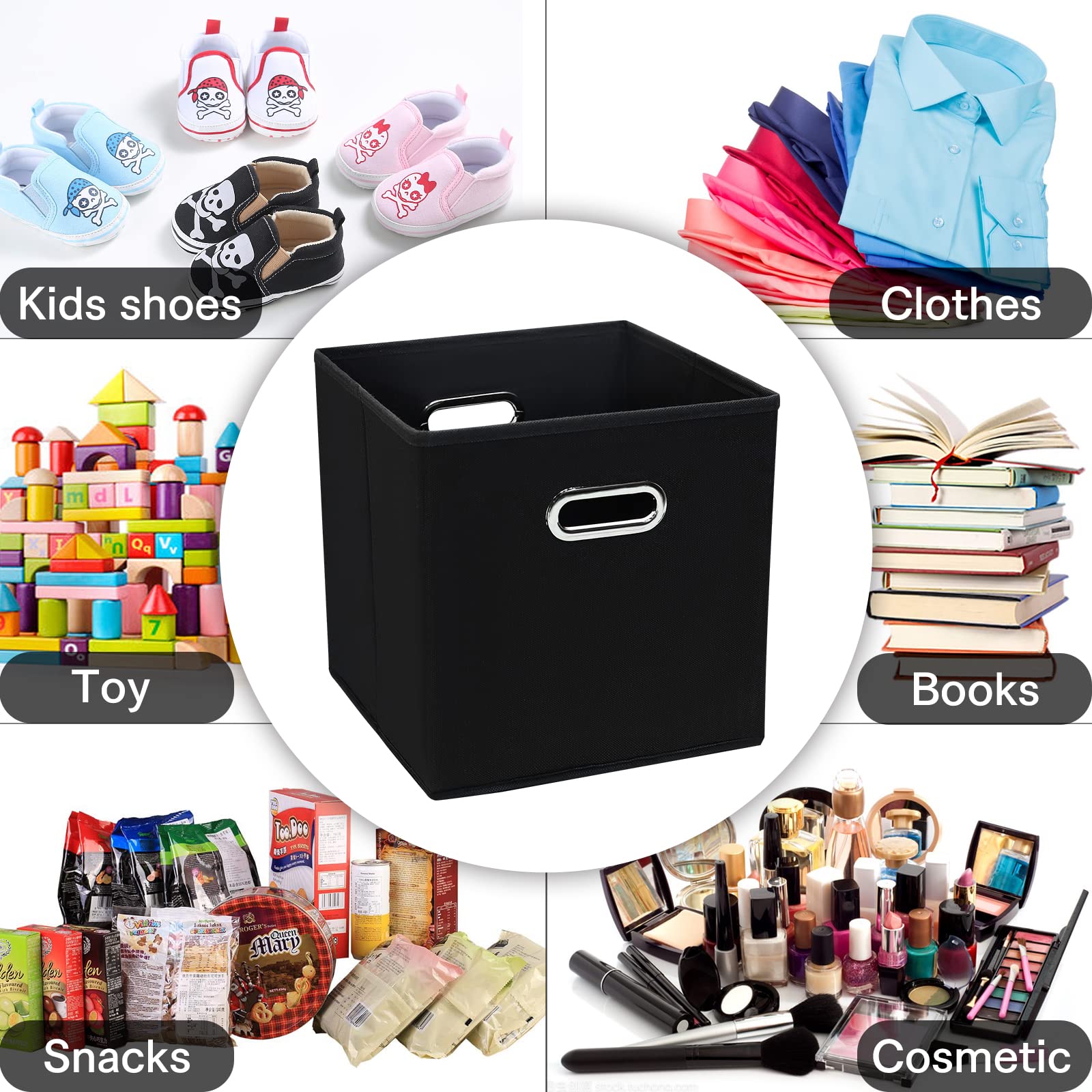 Sevendome Black Fabric Storage Bins,13 Inch Cube Organizer Bins ,Fabric Organizer Bins Foldable Storage Bins Basket With Dual Ha