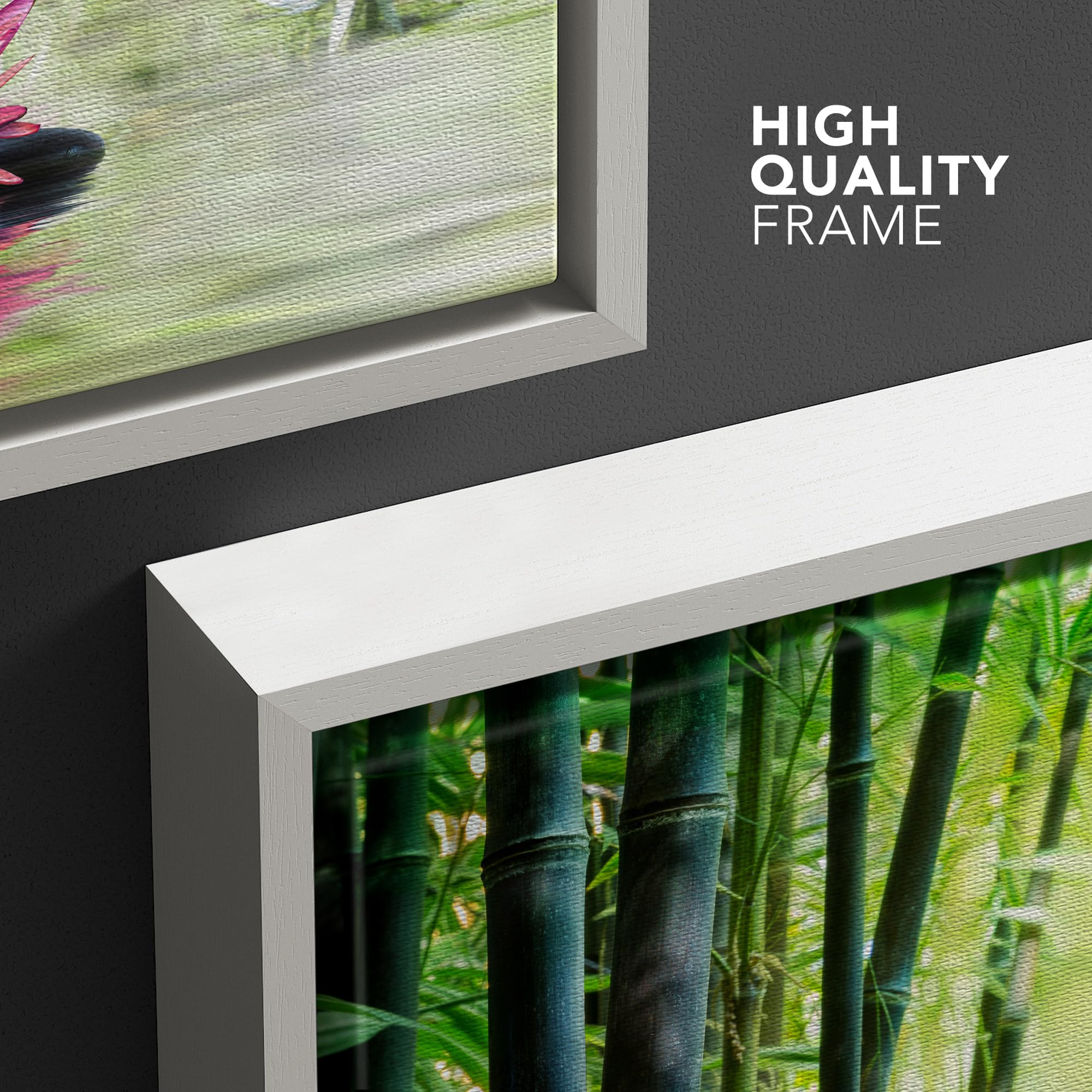Wall26 Framed Canvas Print Wall Art Water Lily, Zen Stones, Candle & Bamboo Forest Floral Nature Digital Art Modern Art Rustic R