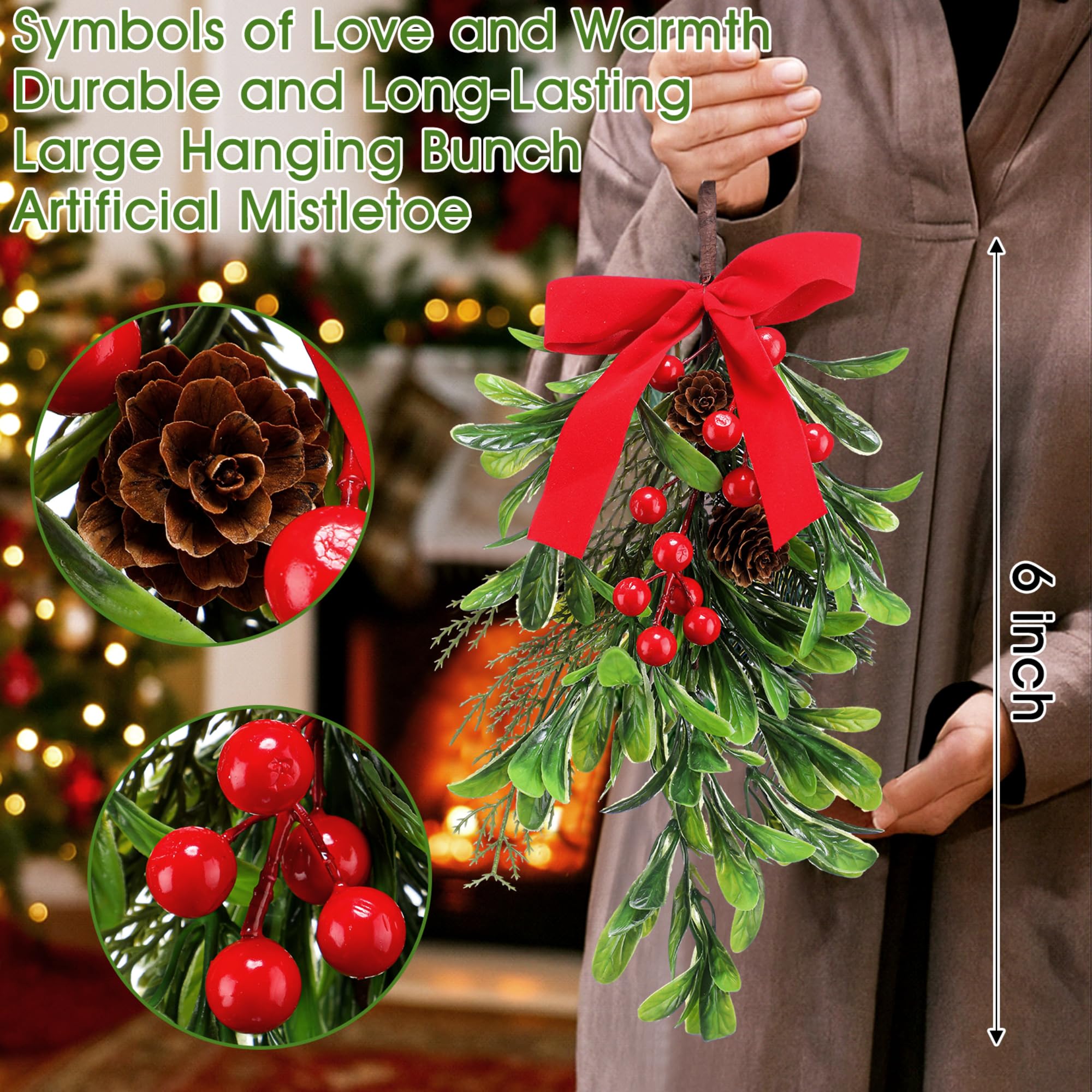 Daifunli 12 '' Large Christmas Mistletoe Decor Xmas Holiday Artificial Mistletoe Giant Kissing Hanging Bouquet Christmas Ornamen