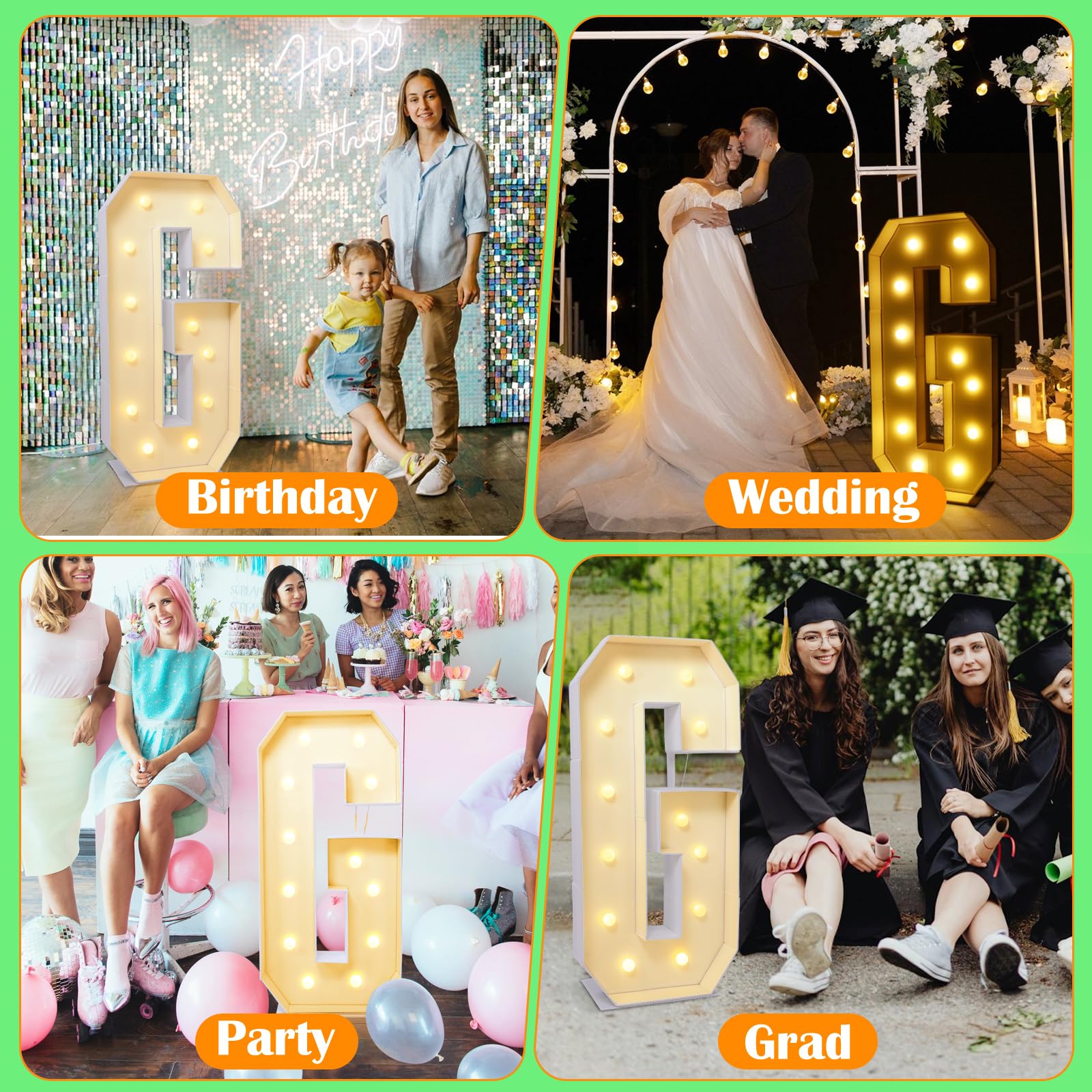 4FT Marquee Letters G Sign, Large light up Numbers Party Decoration, No Tools Easy Setup, Corrugated Plastic, Can Be Used for Bi