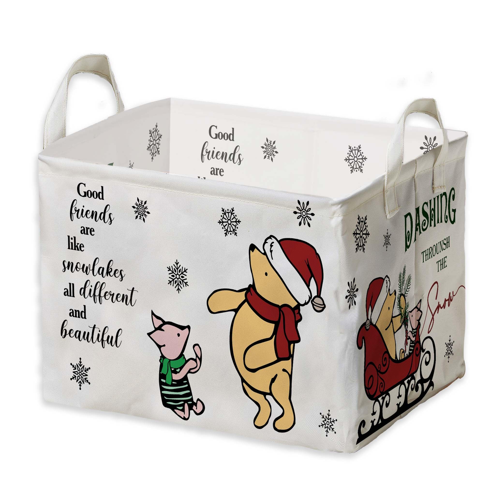 Winnie Theme Christmas Nursery Decor,the Pooh Christmas Gift,Large Canvas Laundry,Hamper Winnie Baby Stuff with A Waterproof PE 