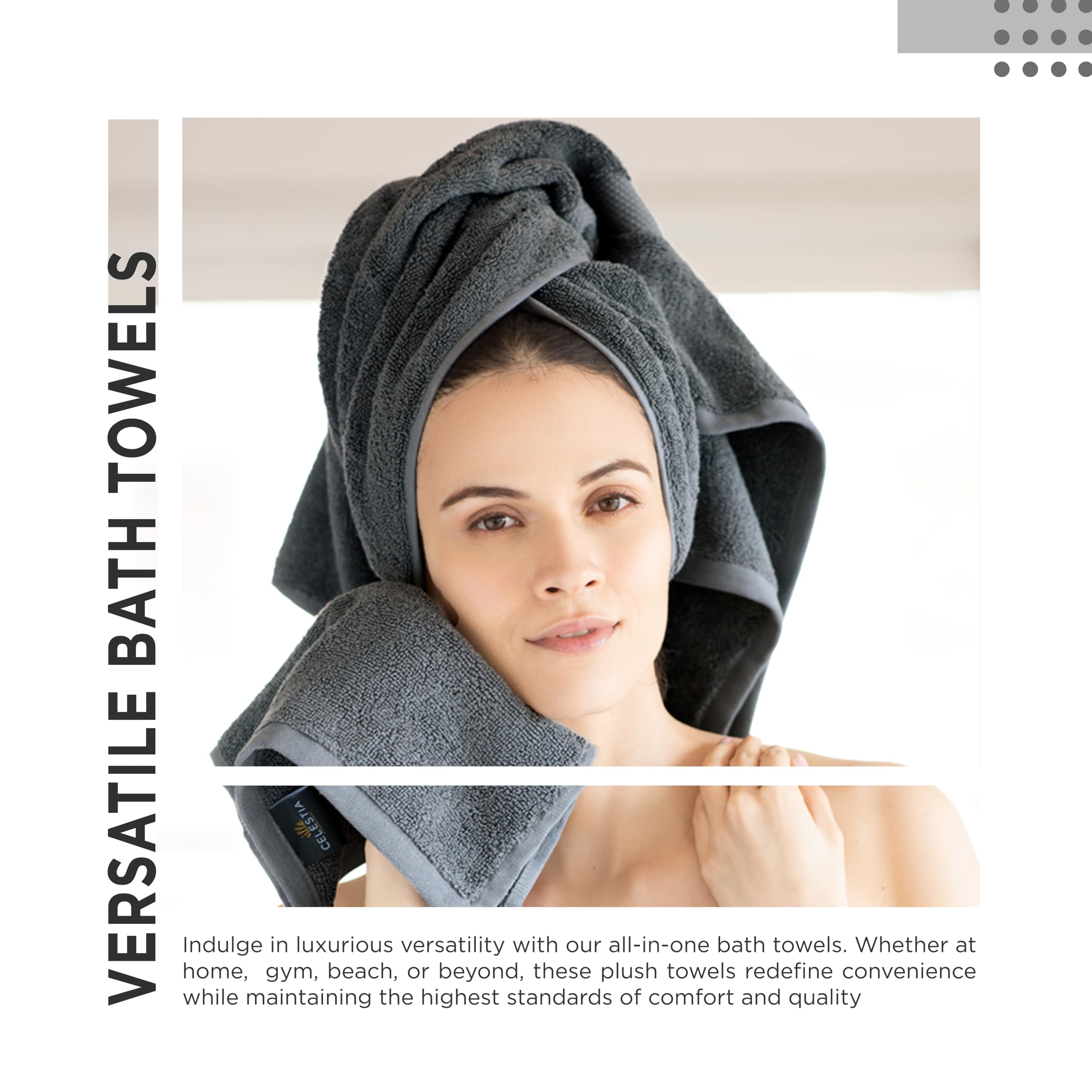 Villa Celestia 600 Gsm 100% Cotton Bath Towels, Grey, Set Of 4, Highly Absorbent, Plush, Soft, Quick Dry, 4 Pieces Combed Cotton