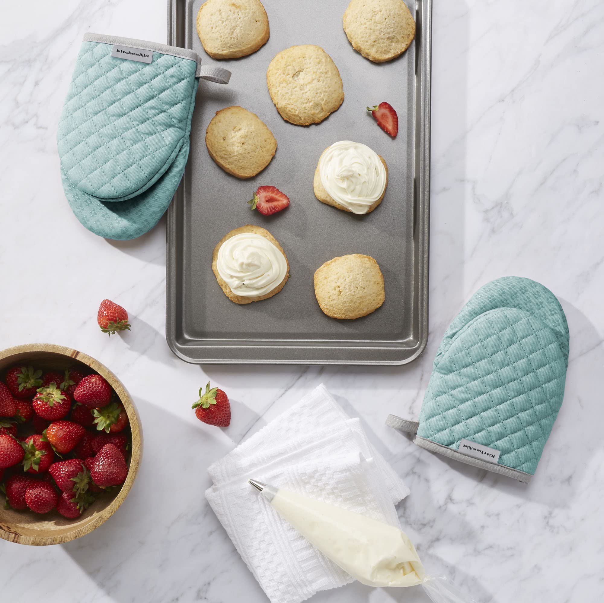 Kitchenaid Asteroid Mini Oven Mitt, 5.5''X8'', Aqua 2 Count