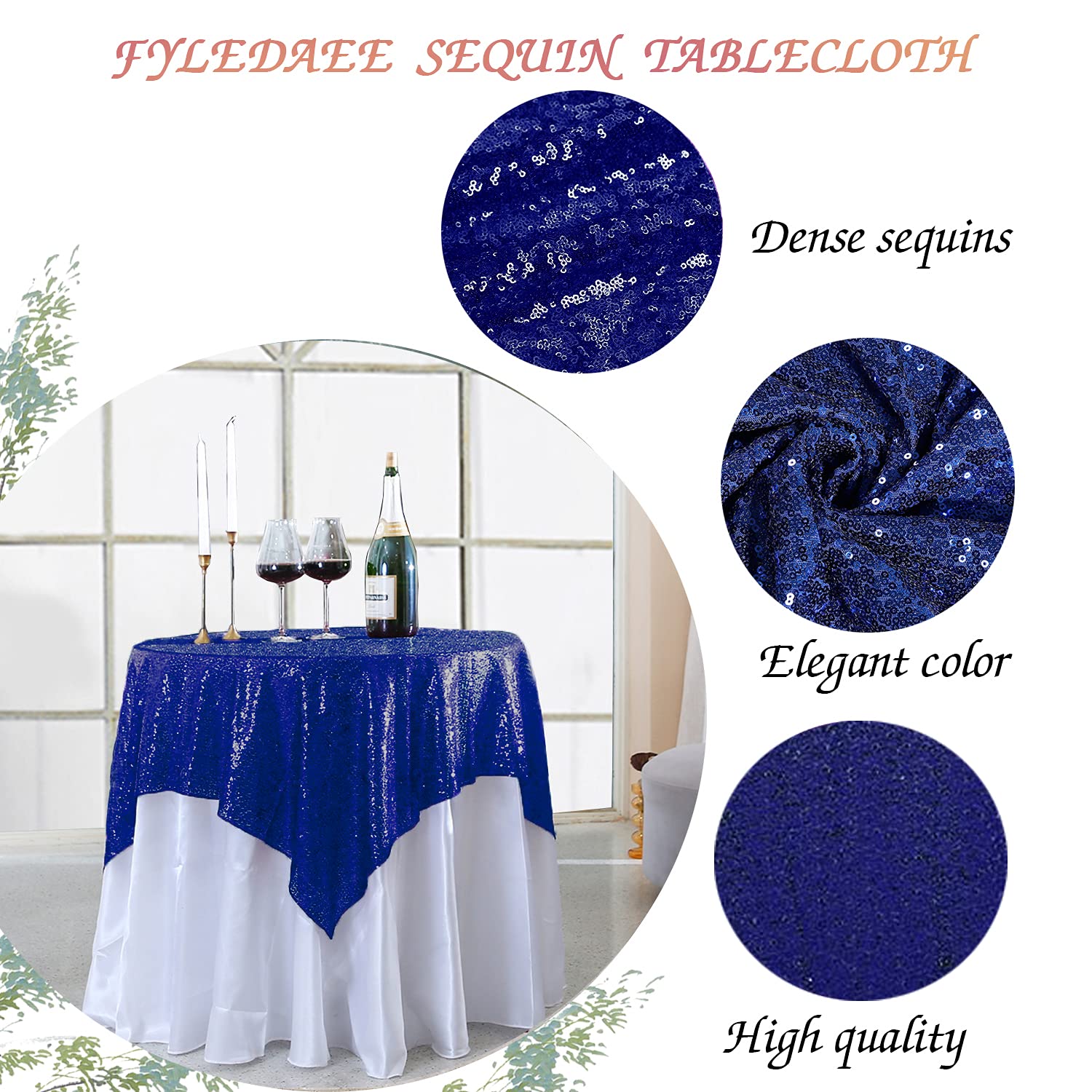Fyledaee Royal Blue Sequin Tablecloth 50X50 Inch Square Glitter Shiny Table Cover For Wedding Birthday Baby Shower Christmas Par