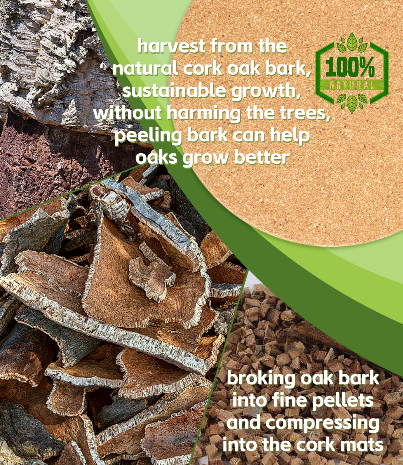 Kitlab Cork Trivet, 4 Pack High Density Thick Cork Coaster Set For Hot Dishes, 8 Inch Heat Resistant Multifunctional Cork Board,