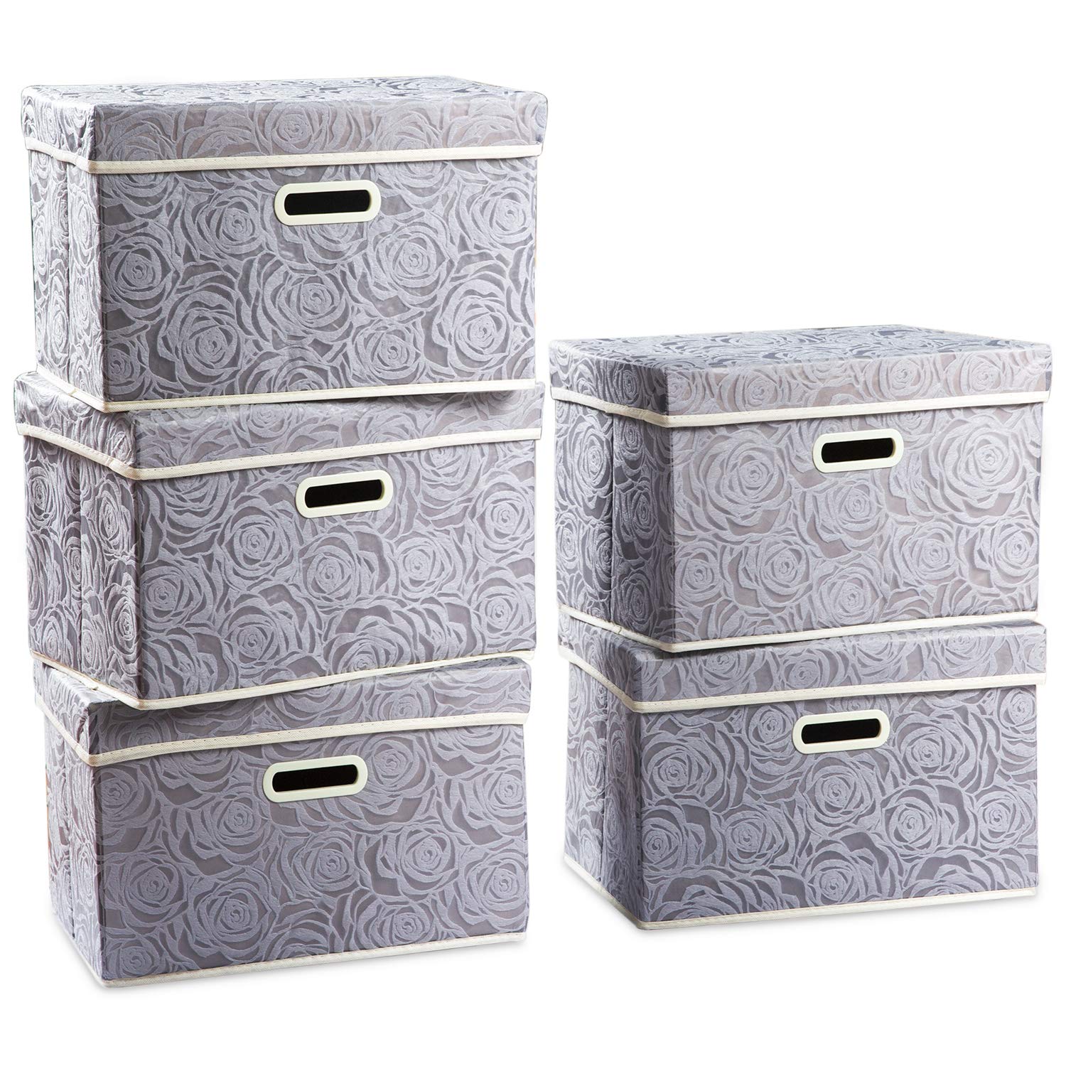 Prandom Foldable Storage Bins With Lids [5-Pack] Fabric Decorative Storage Box Cubes Organizer Containers Baskets With Cover Han