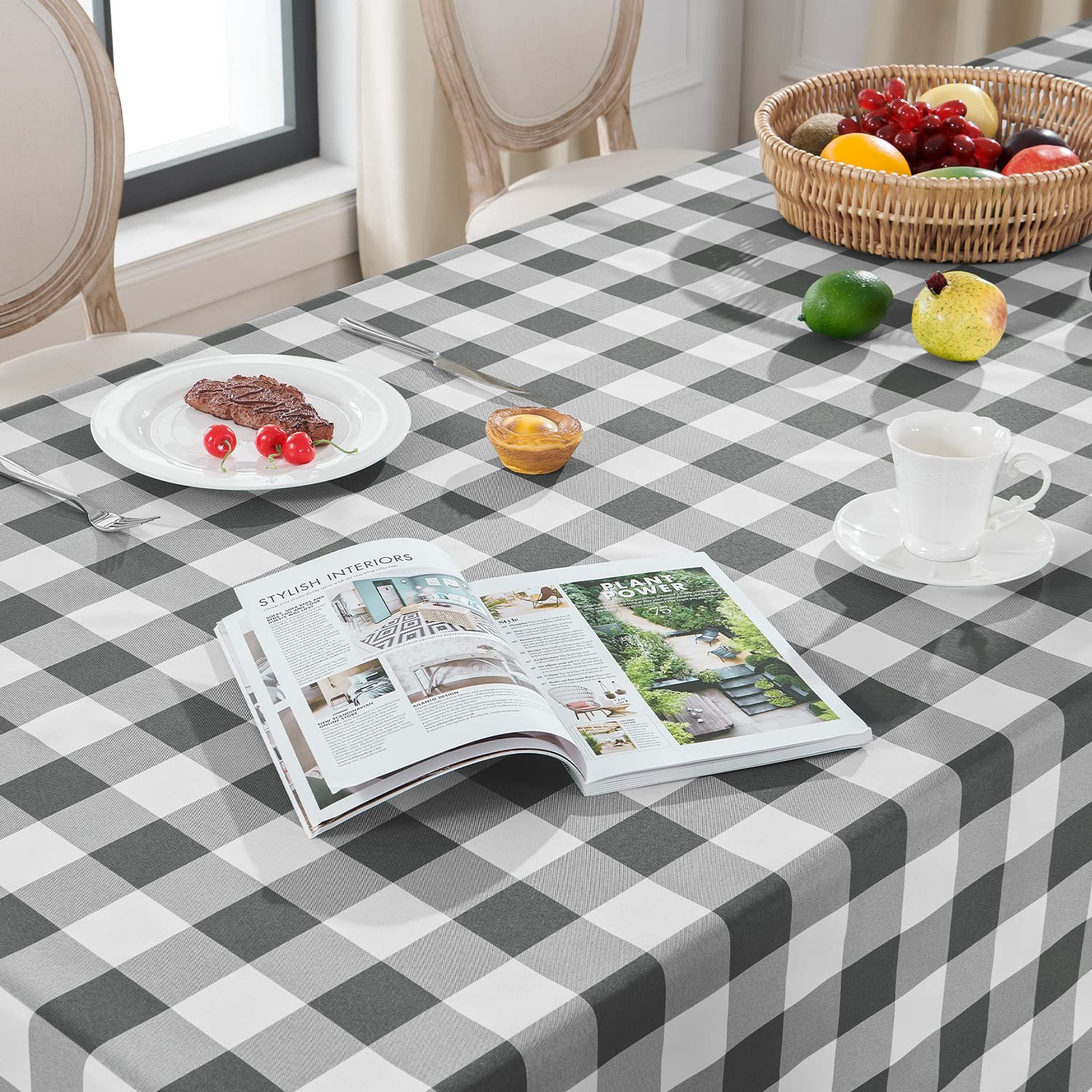 Softalker Gingham Checkered Rectangle Tablecloth - Waterproof Buffalo Plaid Table Cloth Stain Resistant Washable Polyester Table Cover for Holiday/Dining/Party - Grey and White  54 x 78 Inch