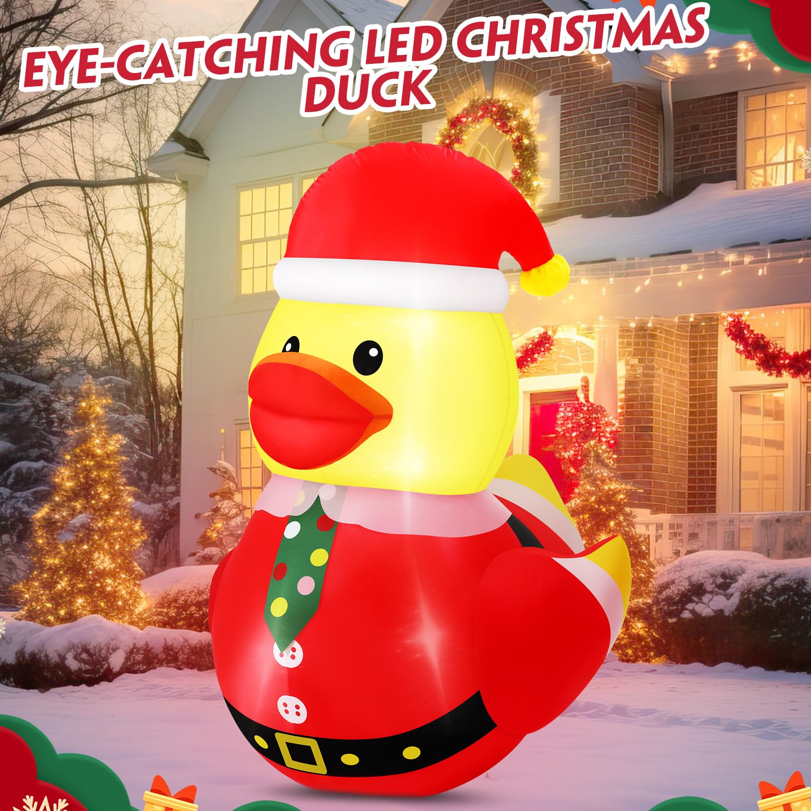 Leyndo 1 Set 5FT Christmas Inflatables Decoration Outdoor Inflatables Duck with Build-in LEDs Lights Giant Blow Up Duck Wear Chr