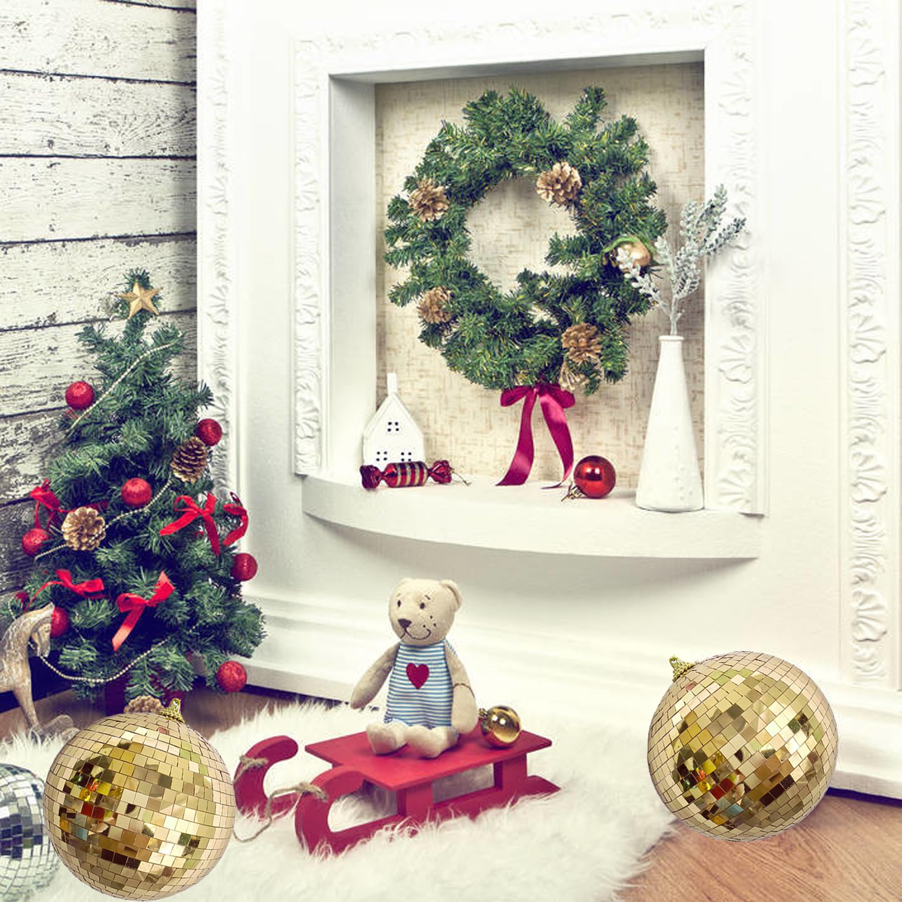ZHANYIGY 4Pcs Christmas Balls Ornaments for Xmas Tree - Shatterproof Christmas Ball Xmas Tree Decorations Hanging Ball Gold PET