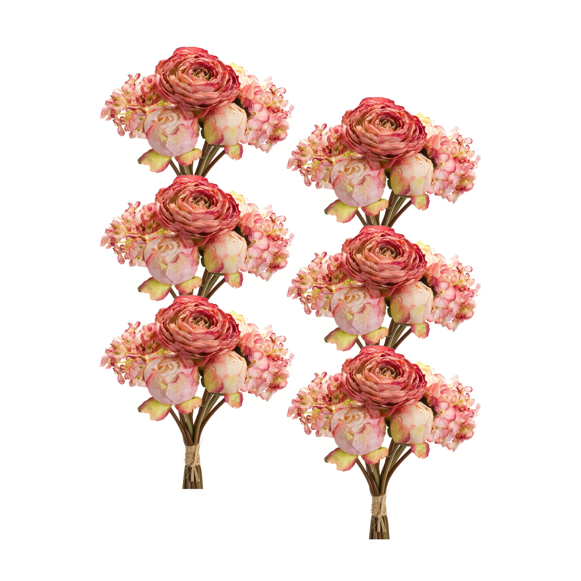 Melrose Indoor Modern Home/Office Decorative Peony and Hydrangea Bouquet (Set of 6) 16.75 H Polyester