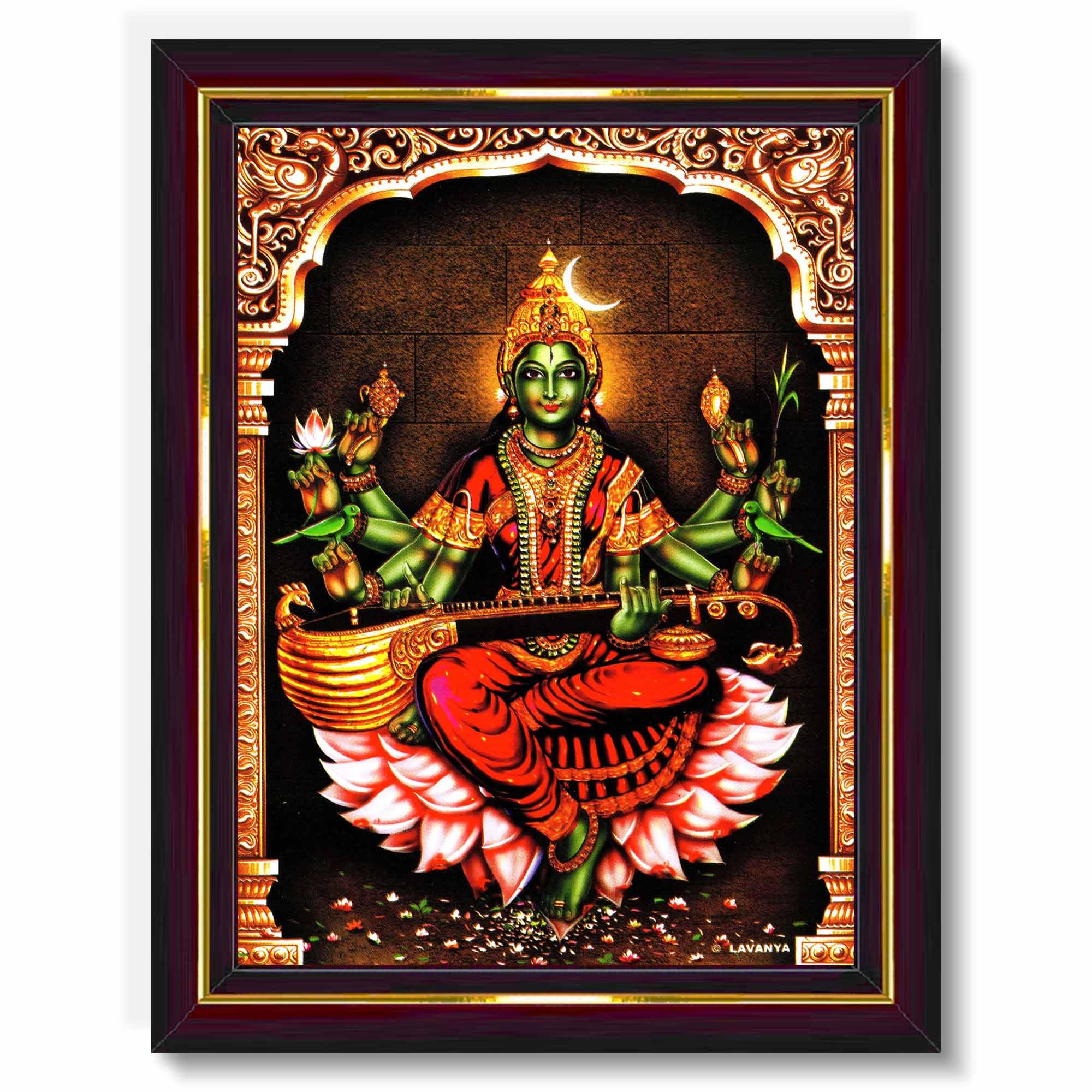 Pavan Photo Laminations Raja Syamala Devi Shyamala Matangi Wall Painting Framed Home Decor (Wood,Matte,Brown,Big Size,10 X 12 In
