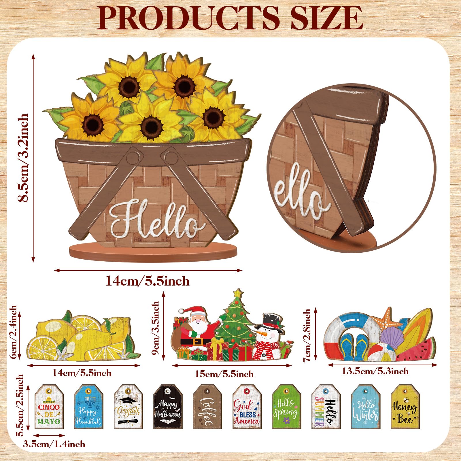 Anglechic 42 Pcs Interchangeable Fall Thanksgiving Flower Basket Decor Holiday Seasonal Sign Farmhouse Rustic Christmas Wood DIY