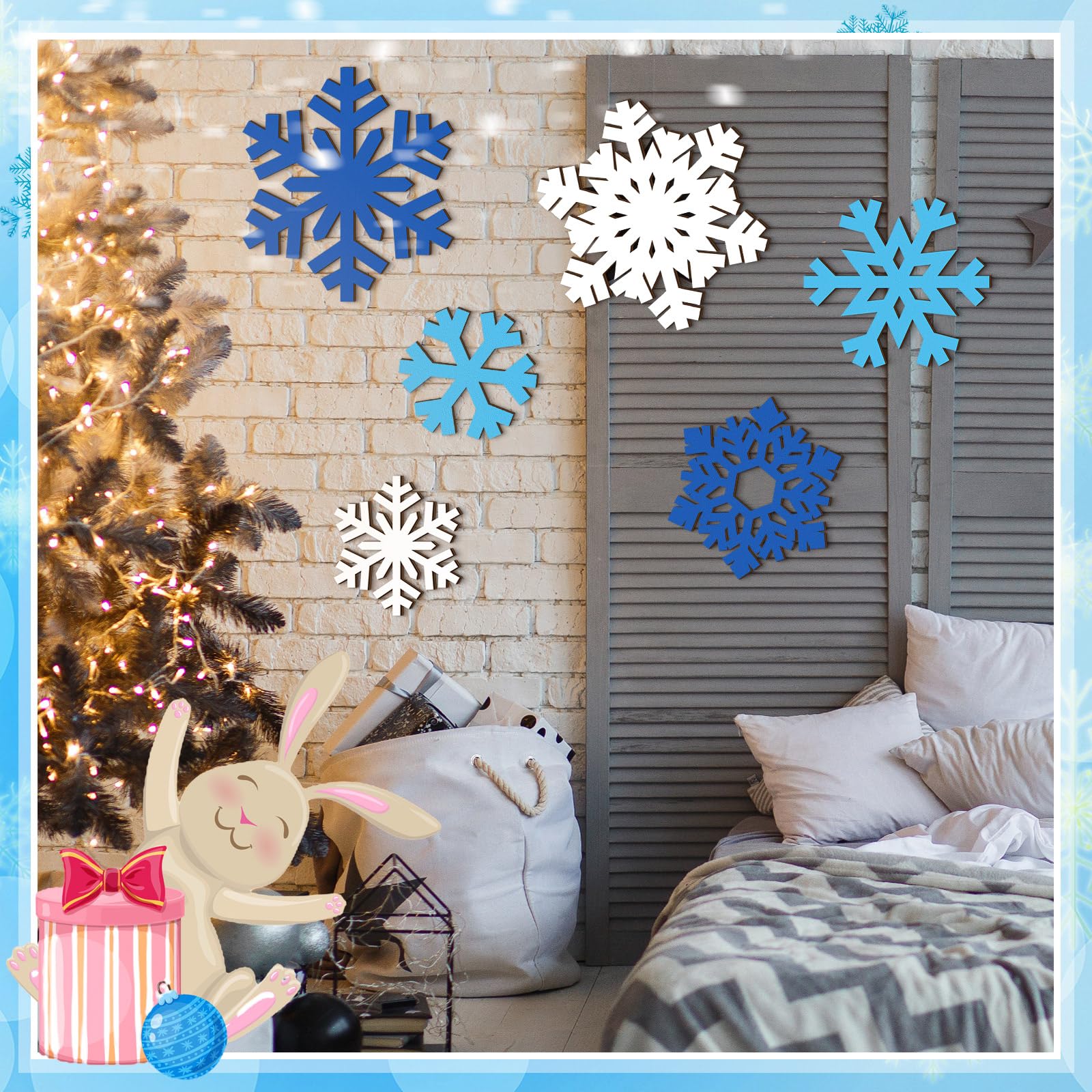 Thyle 6 Pcs Winter Wooden Sign Decoration for Wall Snowflake Shape Sign 3 Sizes Snowflake Hanging Plaques Rustic Wood Wall Holid