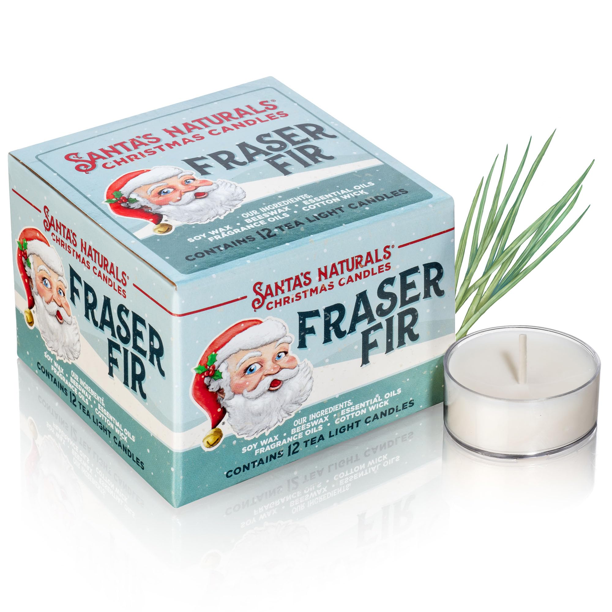 Santa s Naturals Fraser Fir Christmas Tea Light Candles for Holidays & Gifts, Fresh Cut Tree Scent, Soy & Beeswax Blend, 4-Hour 