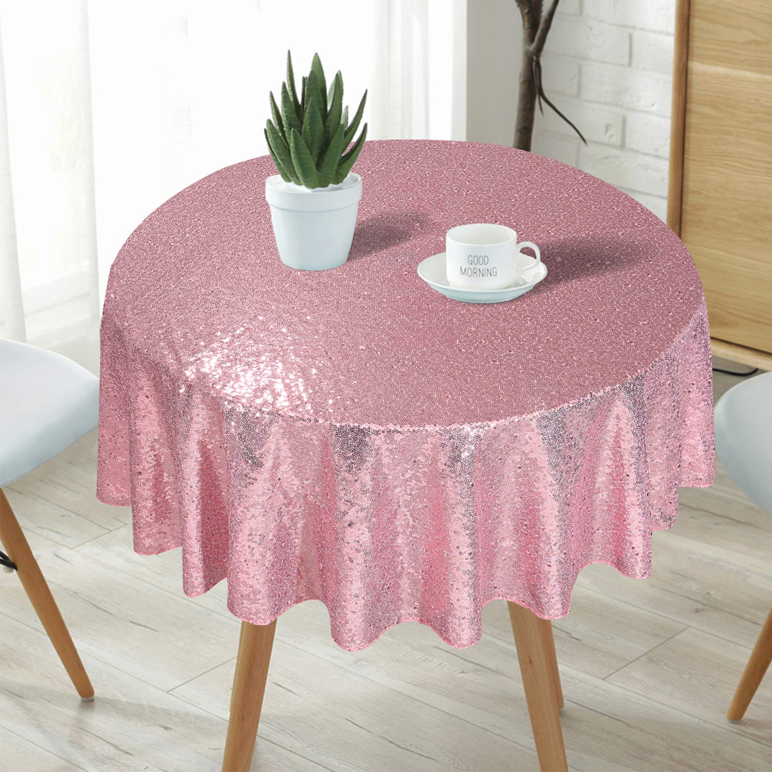 Eternal Beauty Fuchsia Pink 48'' Round Sequin Tablecloth- Sparkly Sequin Overlay For Wedding Party/Dessert Table/Christmas Decor