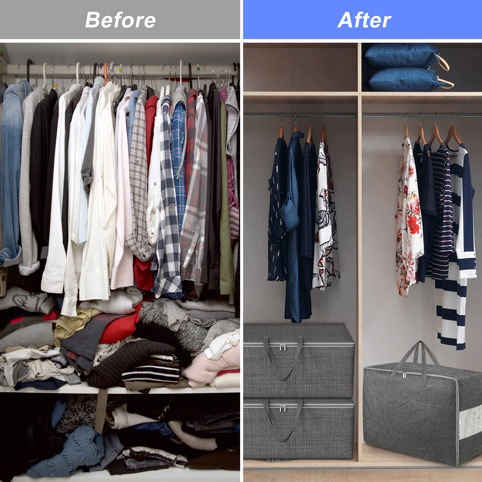 2Pack 105L Extra Large Storage Bags, Folding Moving Comforter Blanket Storage Bags Closet Organizers and Storage Containers with