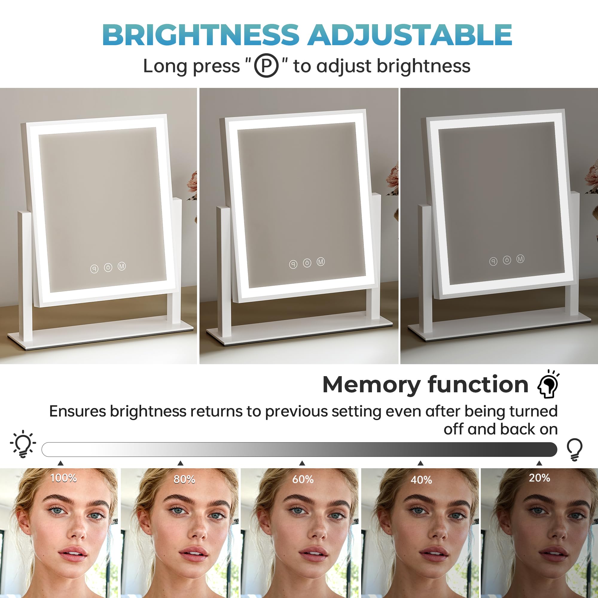 SSTBLEV Vanity Mirror with Lights, 3-Color Dimmable & Adjustable Lighted Makeup Mirror with Smart Touch and 360 Rotation