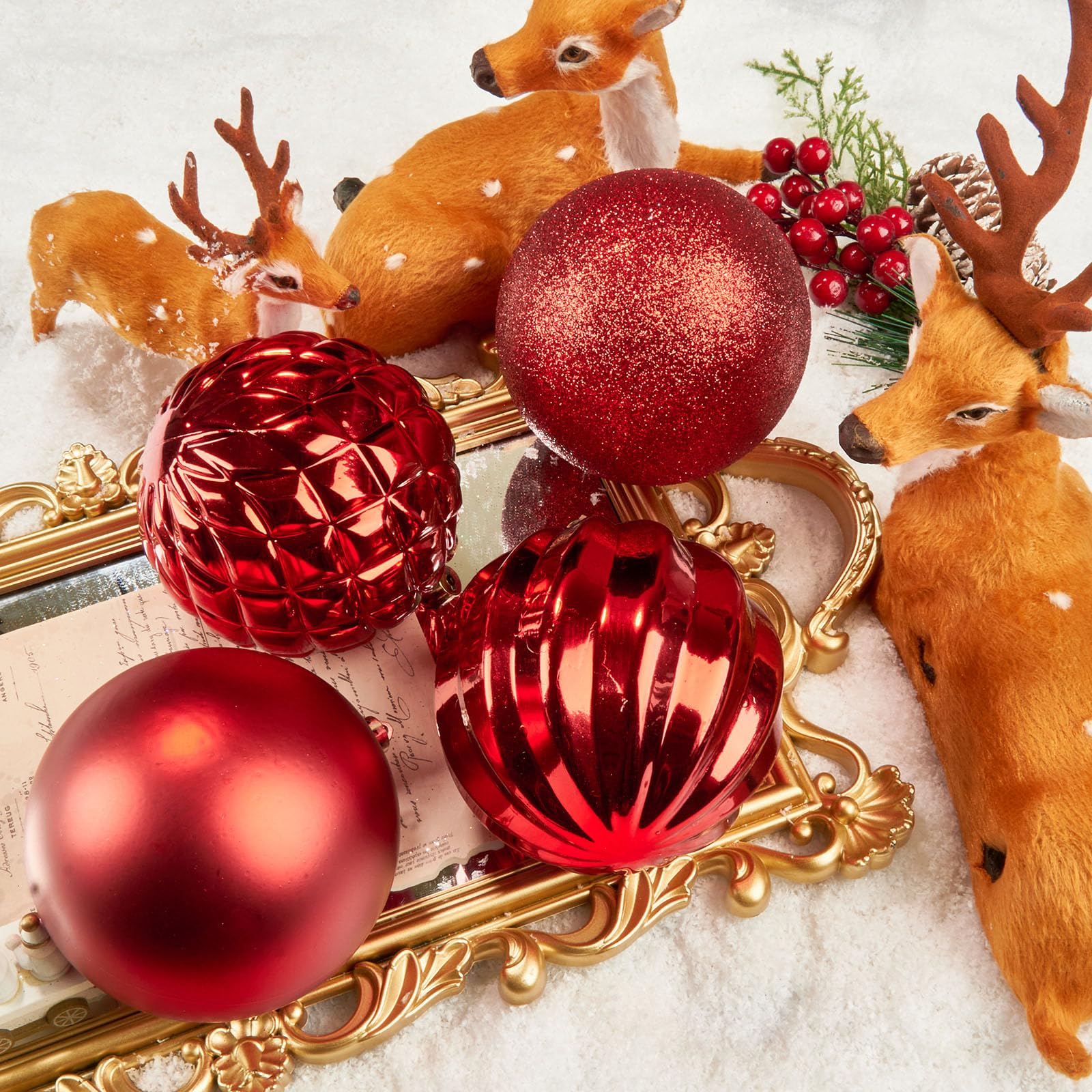 Emopeak 4Pcs Christmas Balls Ornaments for Xmas Tree - 4Inch Large Shatterproof Christmas Tree Decorations Hanging Ball for Holi