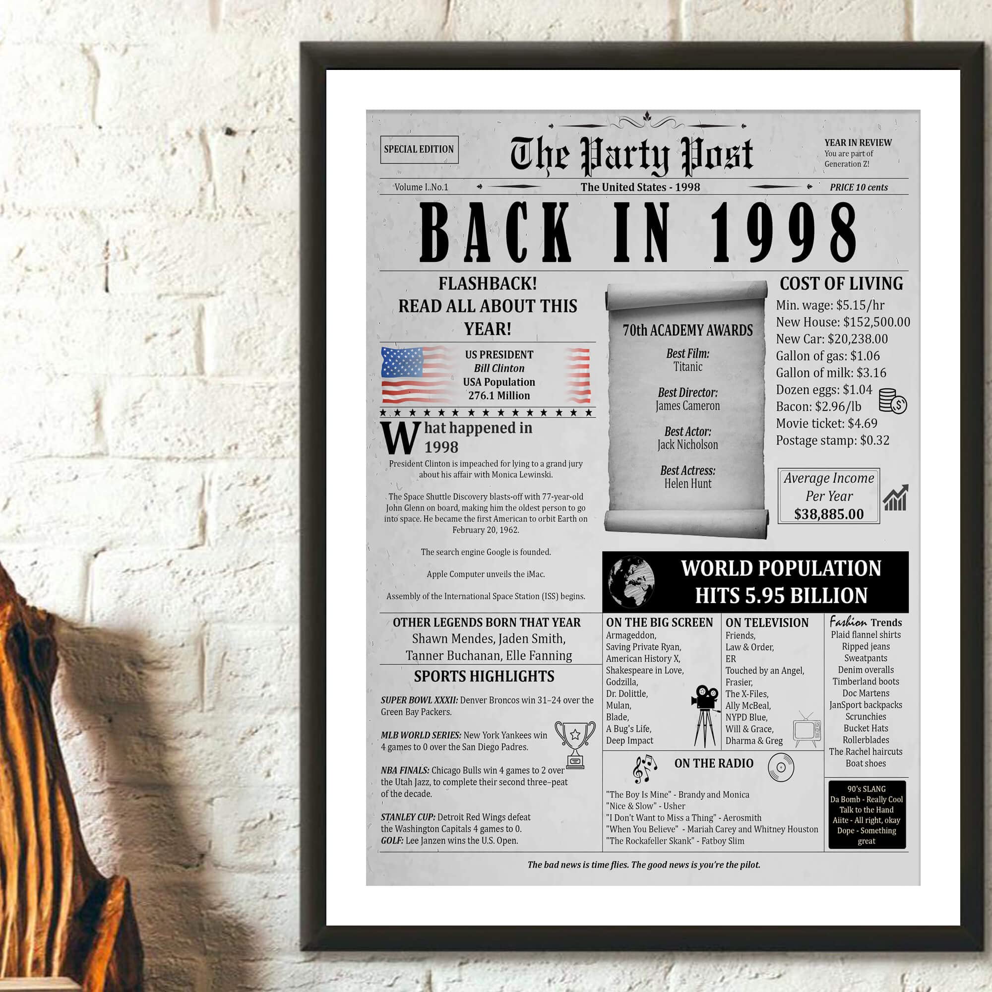 26Th Birthday Party Decorations Poster - 26 Years Ago Anniversary Card For Women And Men. Back In 1998 Home Decor Supplies For H