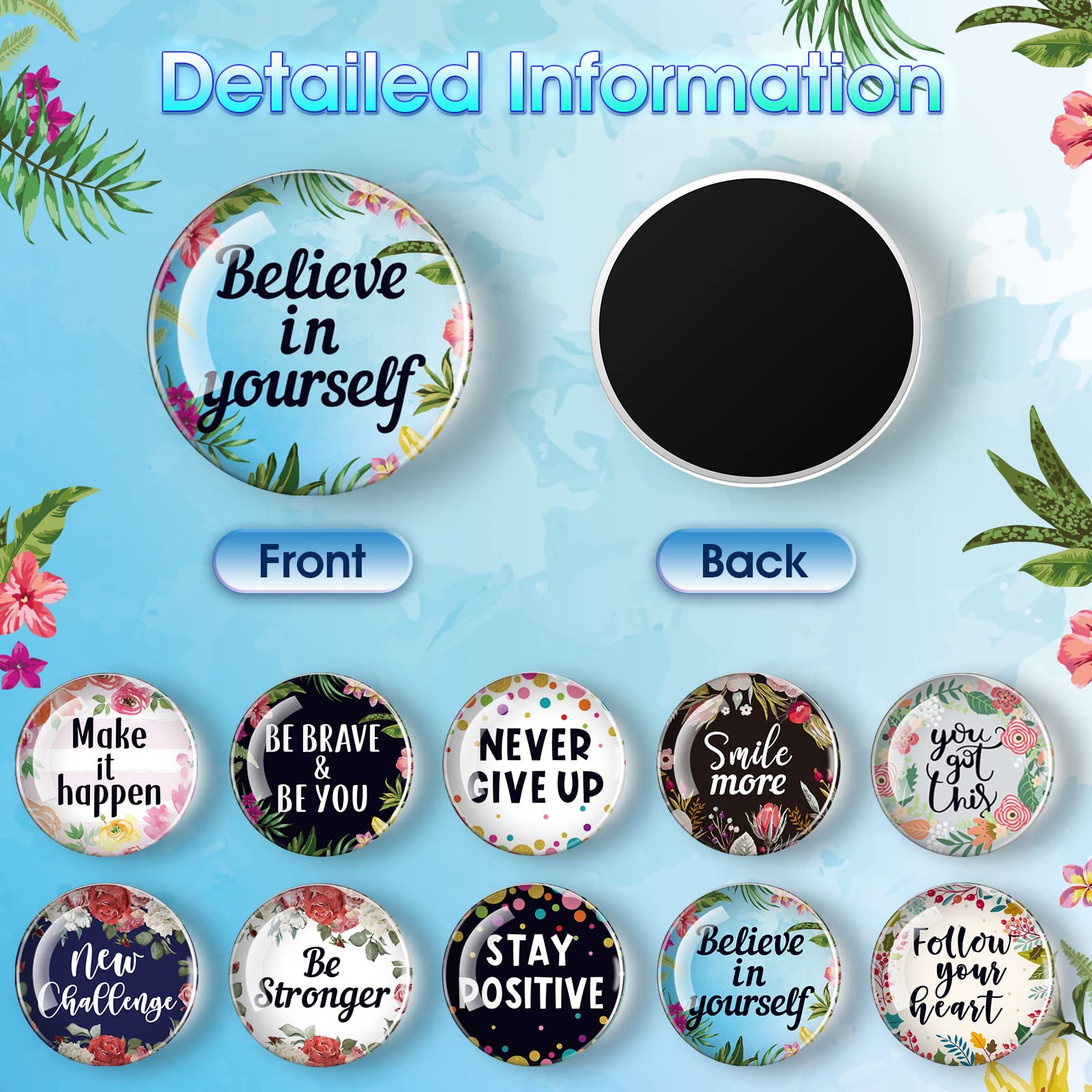 Weewooday 10 Pcs Inspirational Magnets for Refrigerator Fridge Decor Accessories Motivational Fun Quote Glass Floral Magnet for