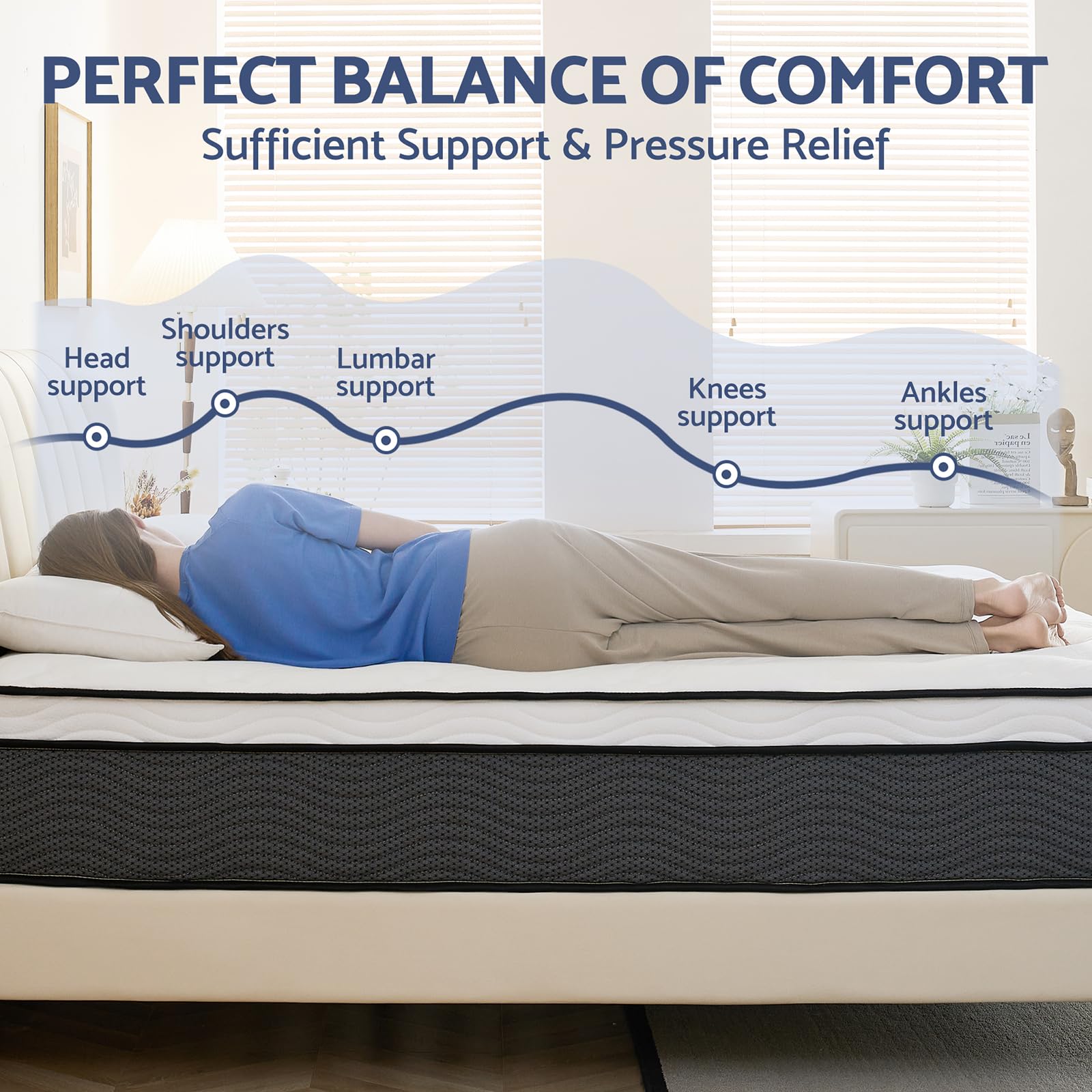 King Mattress, 14 Inch King Size Mattress In A Box, Hybrid Mattress For Pressure Relief, Pocket Springs Mattress, Firm