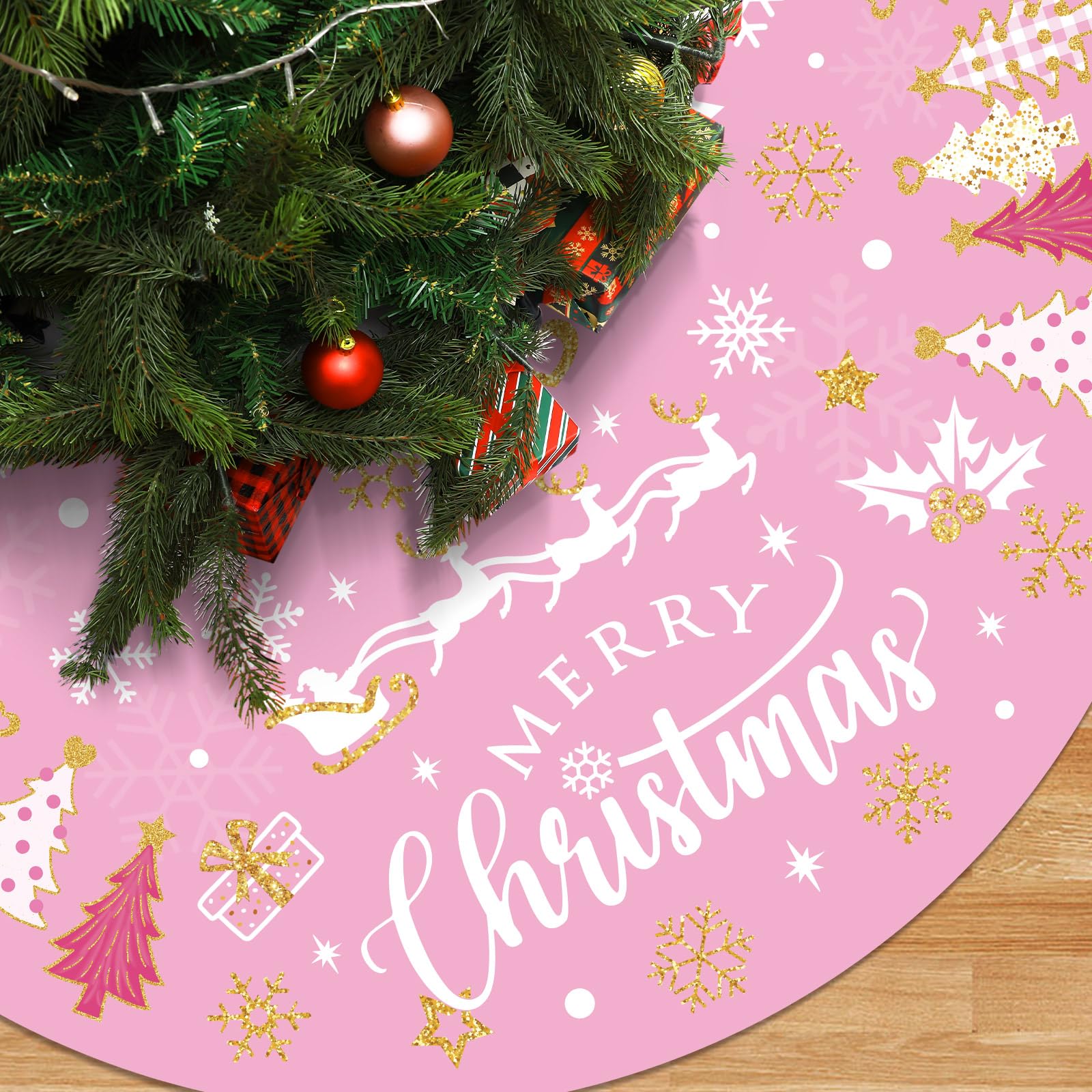 Capoda Christmas Tree Skirt 48 Inch Short Plush Xmas Tree Mat Merry Christmas Tree Collar for Winter Holiday Home Room Christmas