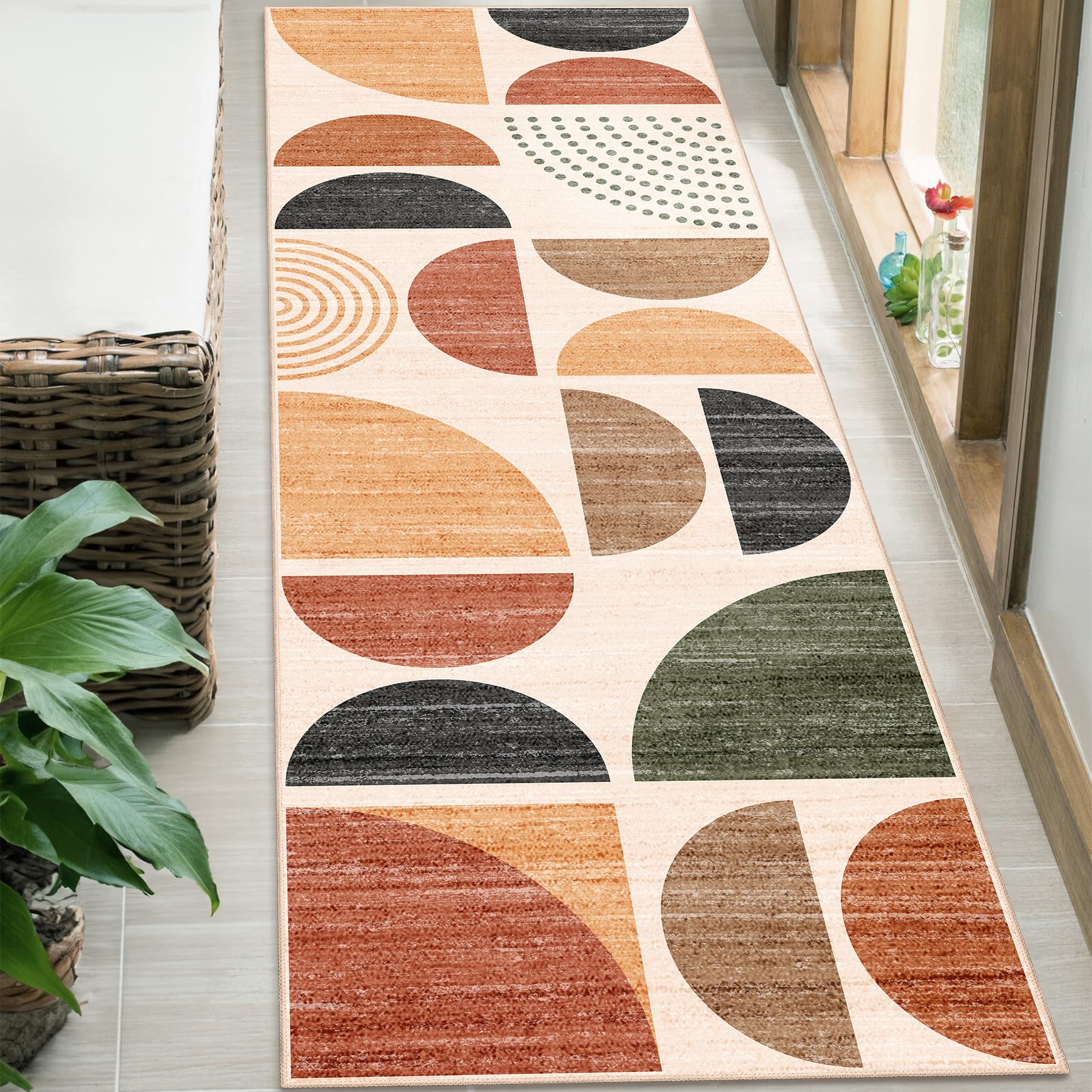 MUJOO Boho Runner Rug Washable,2x6 Area Rugs for Hallways Kitchen Bathroom Bedroom Entryway,Non Slip Carpet Long Mat Indoor,Soft