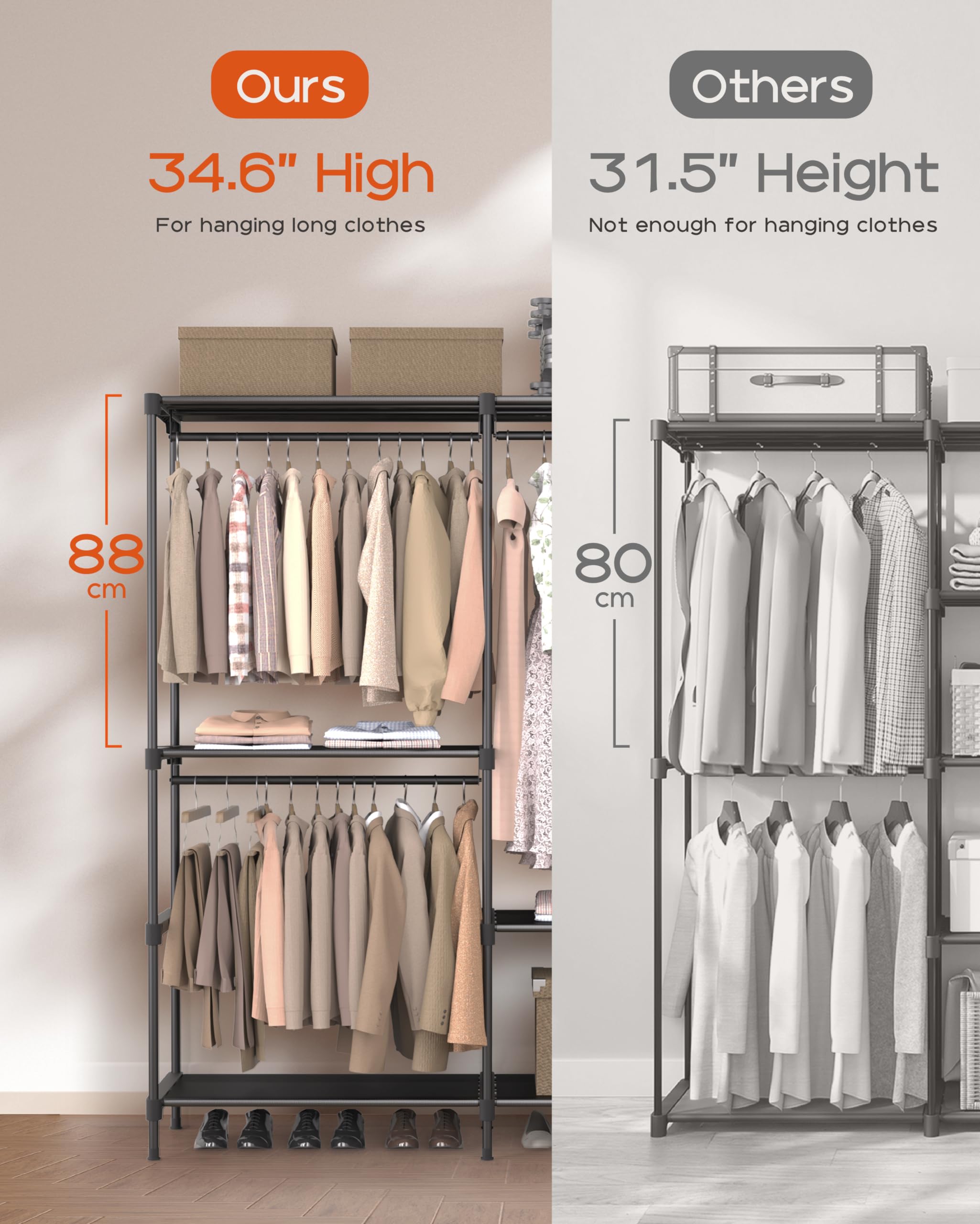 Casamaya Clothes Rack, Portable Closet, 54.3 Inch Large Capacity Wardrobe Closet, Clothes Storage Organizer With Shelves And 3 H