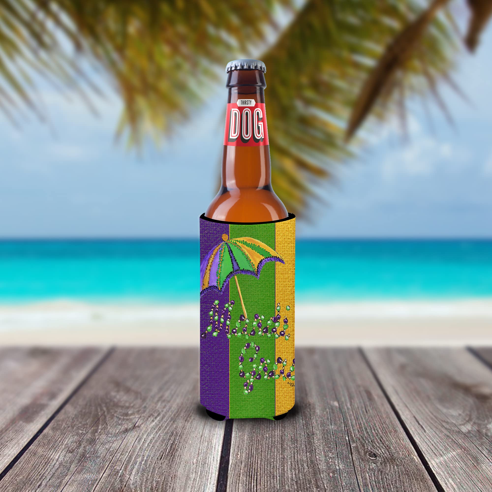 Mardi Gras Second line umbrella Ultra Beverage Insulators for slim cans 8373MUK