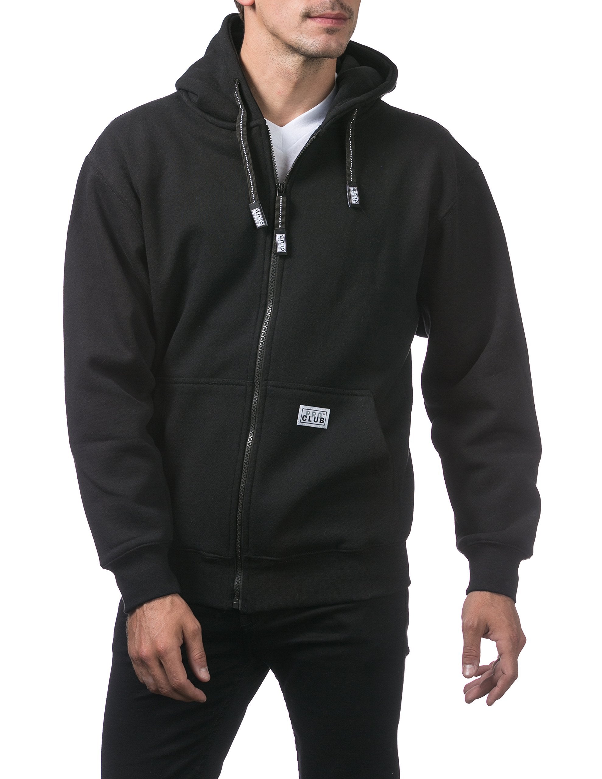 Pro Club Mens Heavyweight Full Zip Fleece Hoodie, Black, Large