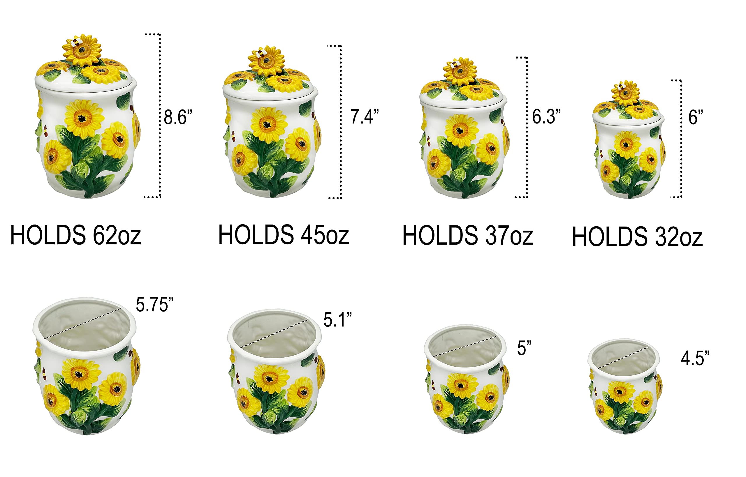 3-D Sunflower 4-Piece Canisters Set, 83001