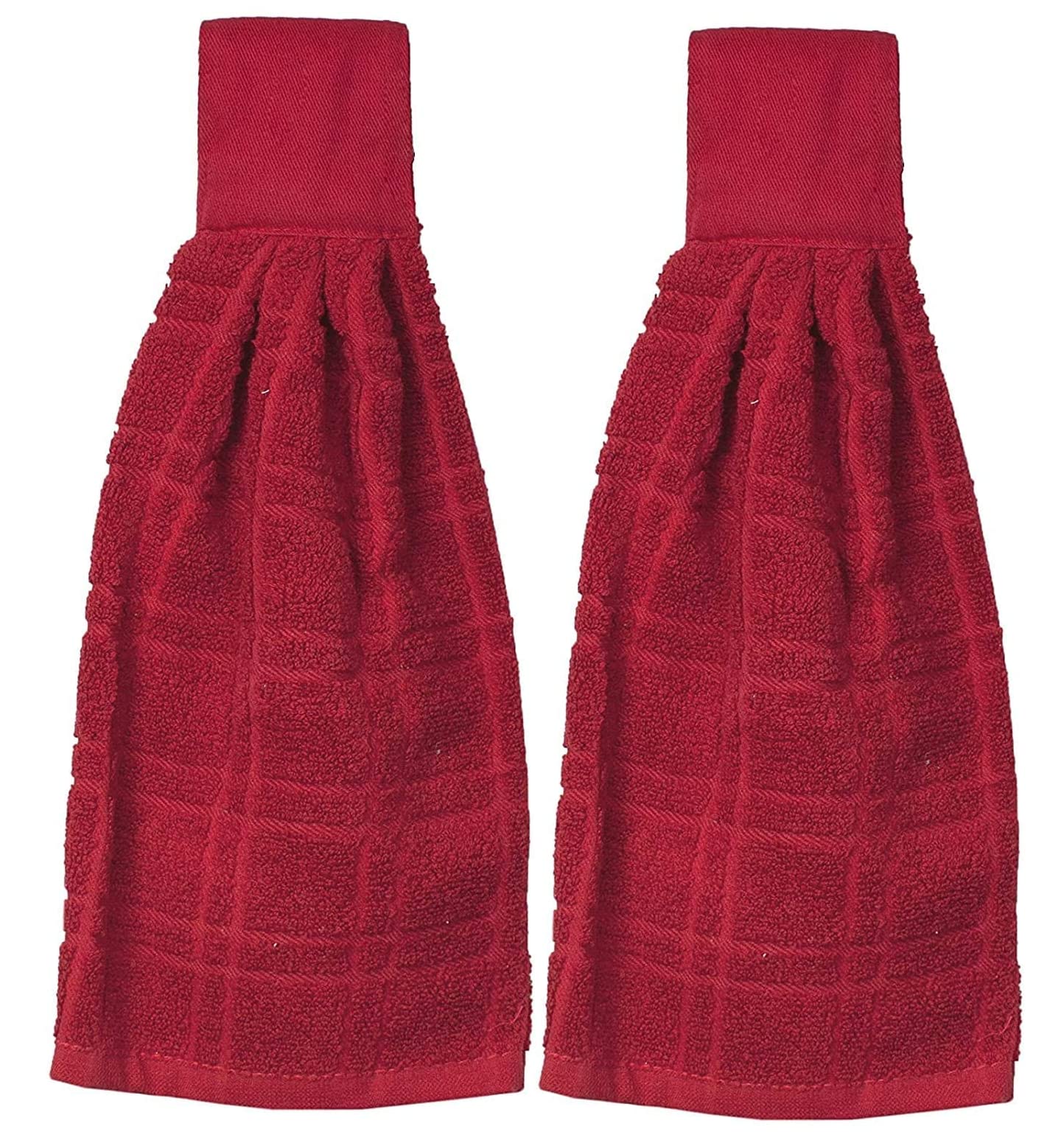 Kovot Set Of 2 Cotton Hanging Tie Towels | Include (2) Hanging Towels That Latch With Hook & Loop (Red)