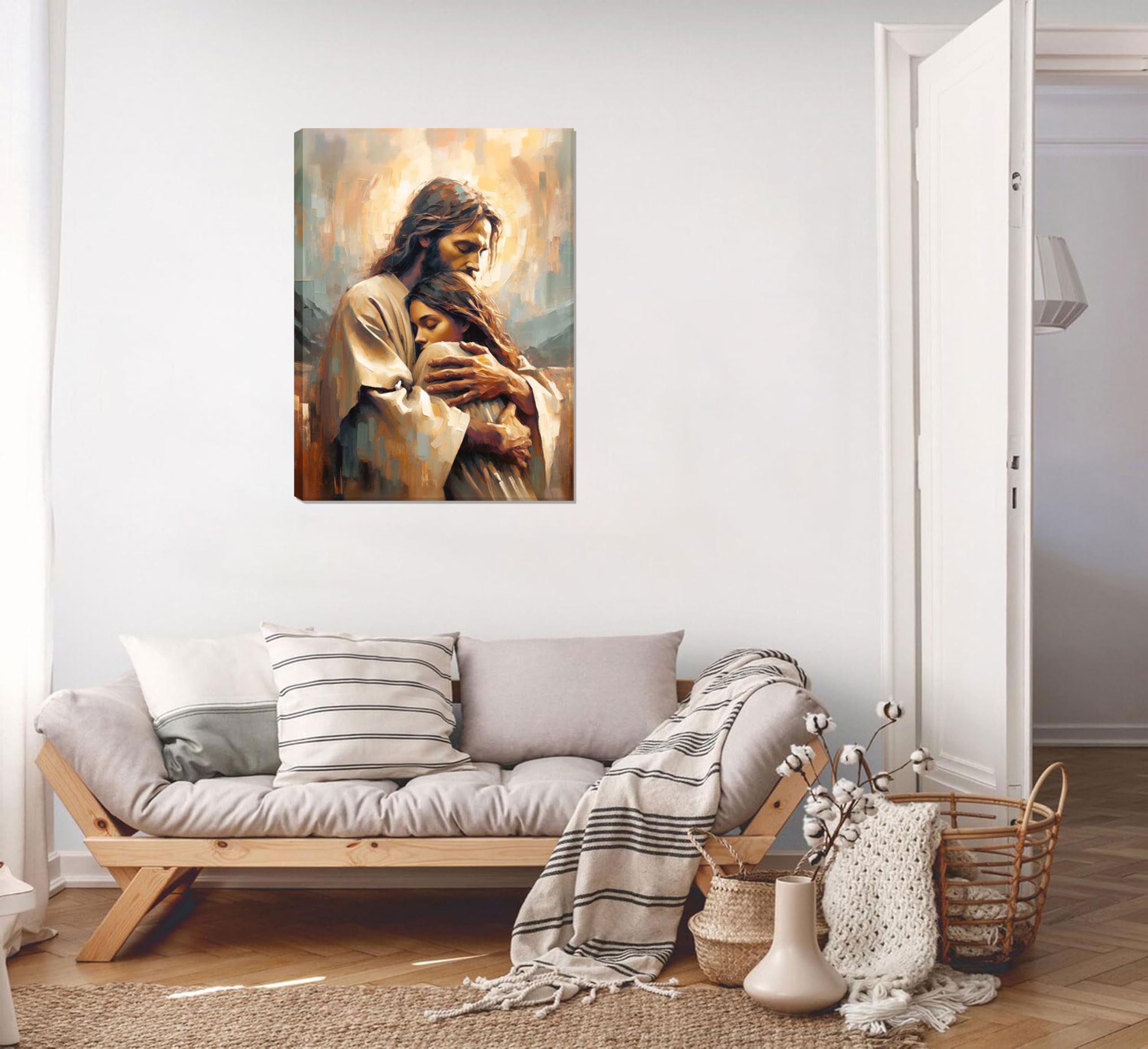 Jesus Embracing Woman Wall Art Safe Haven Poster Jesus Canvas Prints Christian Spiritual Painting Bible Art Pictures Jesus and G