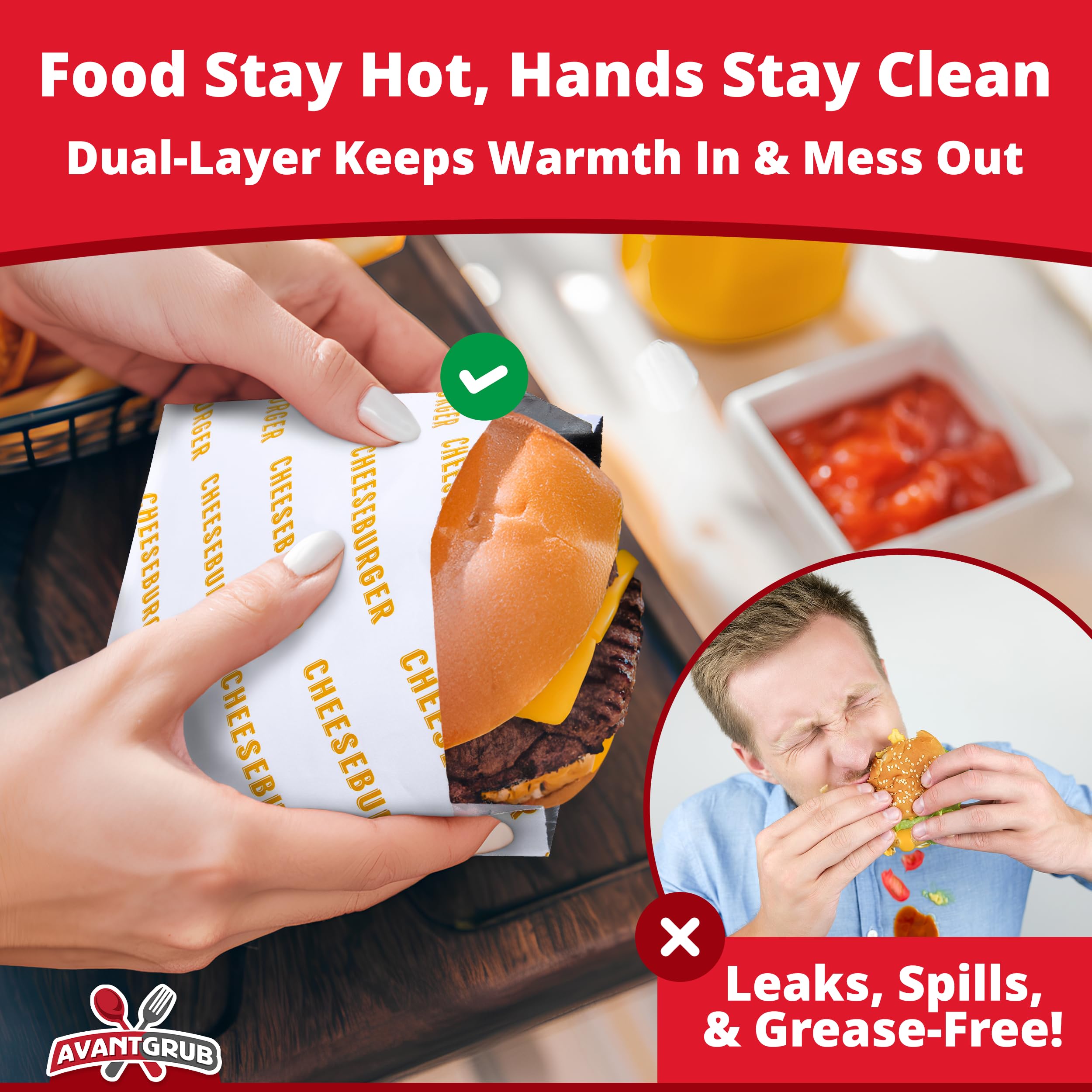 Retro, Restaurant Grade Grease-Proof Burger Wrappers 25Pk. Heat Proof, Pro Quality Bulk Cheeseburger Bags Are Bpa Free. Large, A