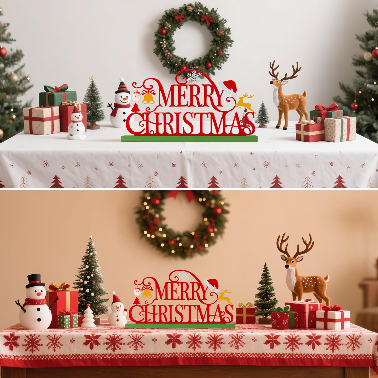 KHJCXS Metal Holiday Table Sign Decor, Decorations Tabletop Centerpiece for Home, Office, Shelf, Tiered Tray, Mantel, Indoor, Me