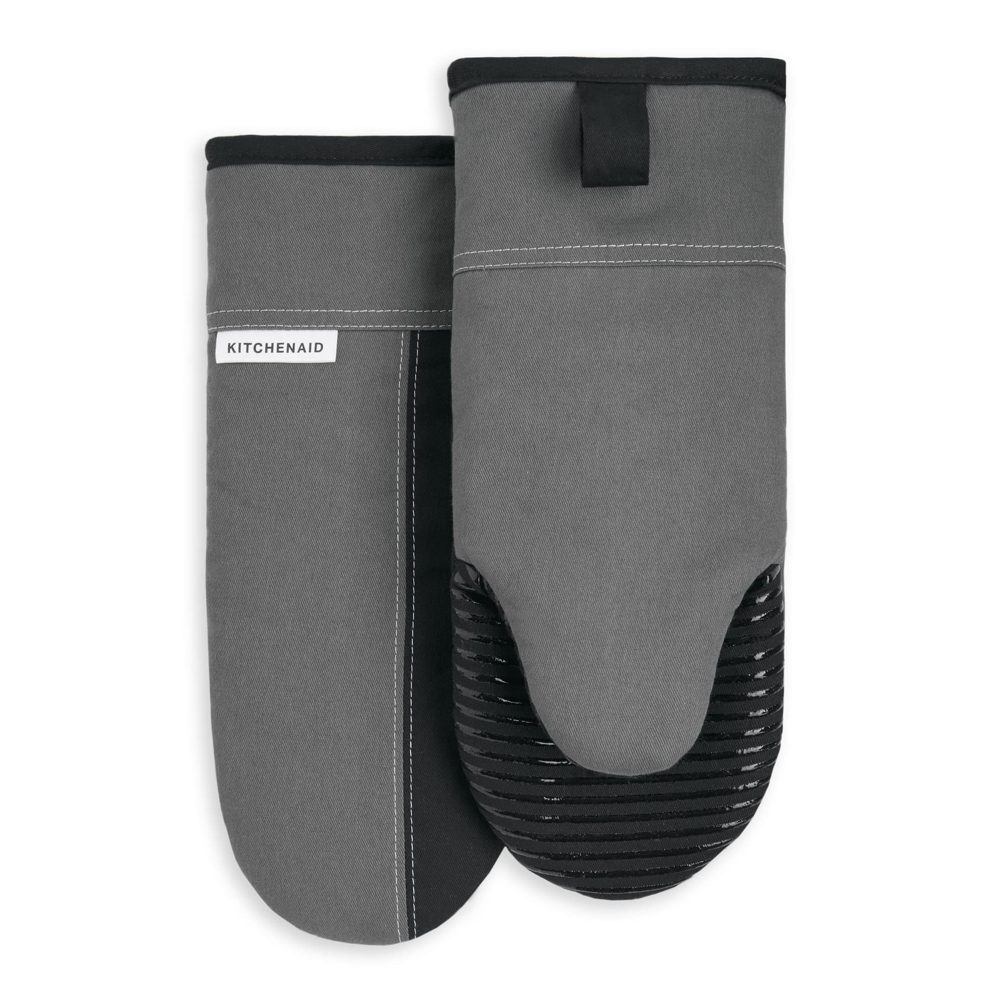 Kitchenaid Beacon Two-Tone Non-Slip Oven Mitt Set, Contour Silver/Onyx Black, 5.75''X13'', 2 Piece