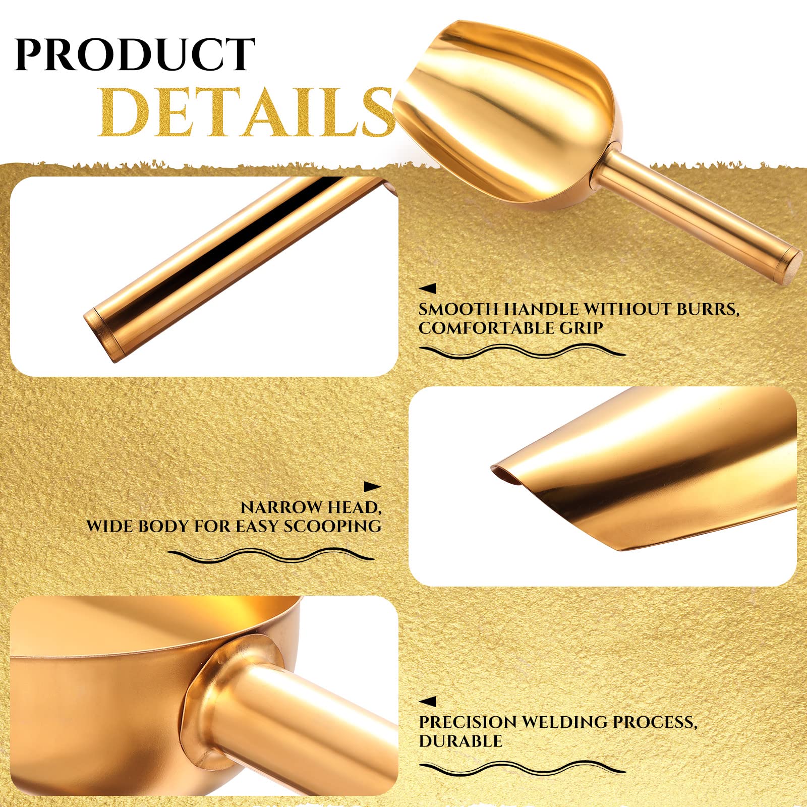 Roshtia 12 Pcs Gold Ice Scoops 5 Oz Stainless Steel Mini Scoop Candy Scoops For Kitchen Dispenser Buffet Jars, Scooping Coffee B