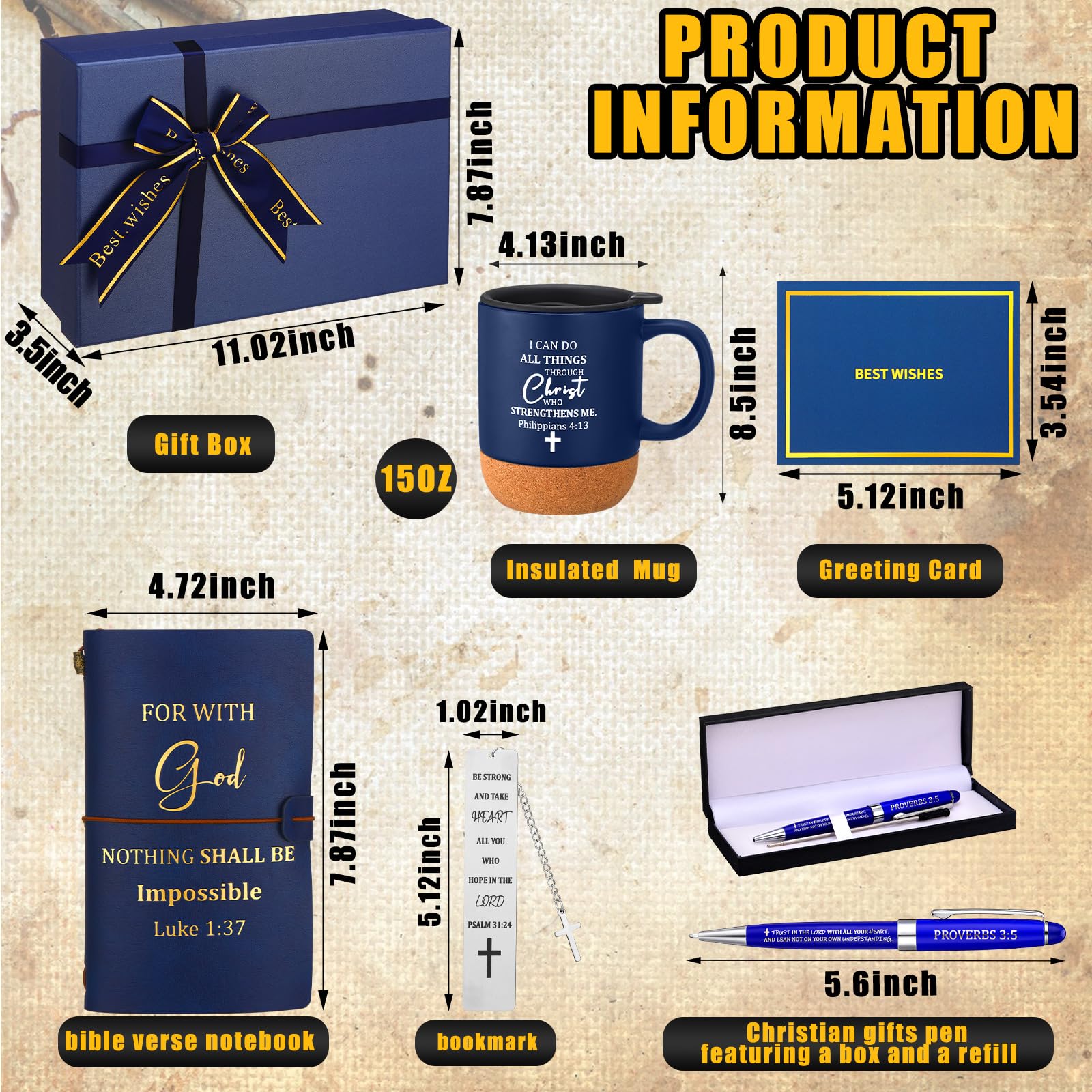Shellwei 6 Pcs Christian Gifts for Men 13.5 oz Mugs with Cork Bottom Leather Bible Notebook Religious Metal Bookmark Pen with Bo