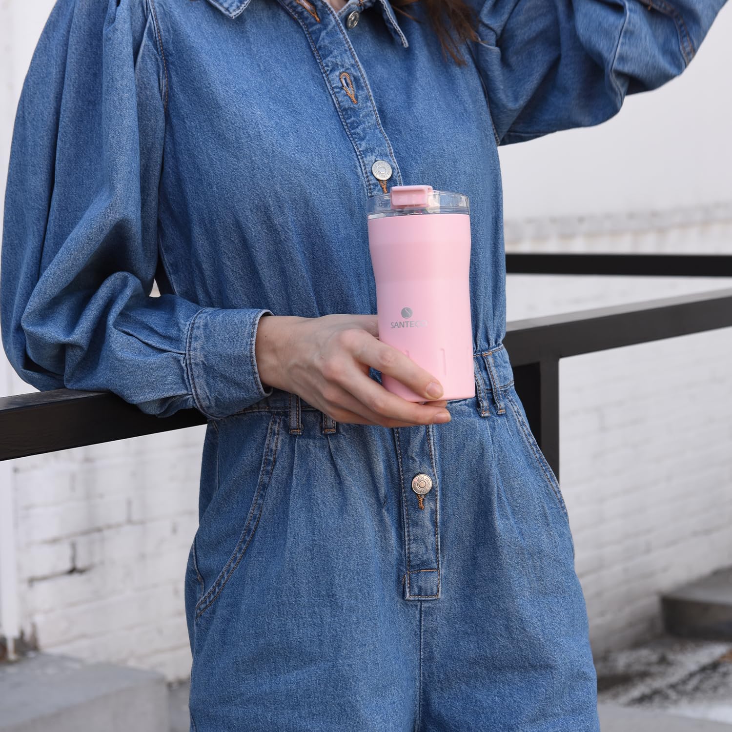 Santeco Travel Coffee Mug 12 Oz, Insulated Coffee Cups With Flip Lid, Stainless Steel Coffee Mugs Spill Proof, Double Wall Vacuu