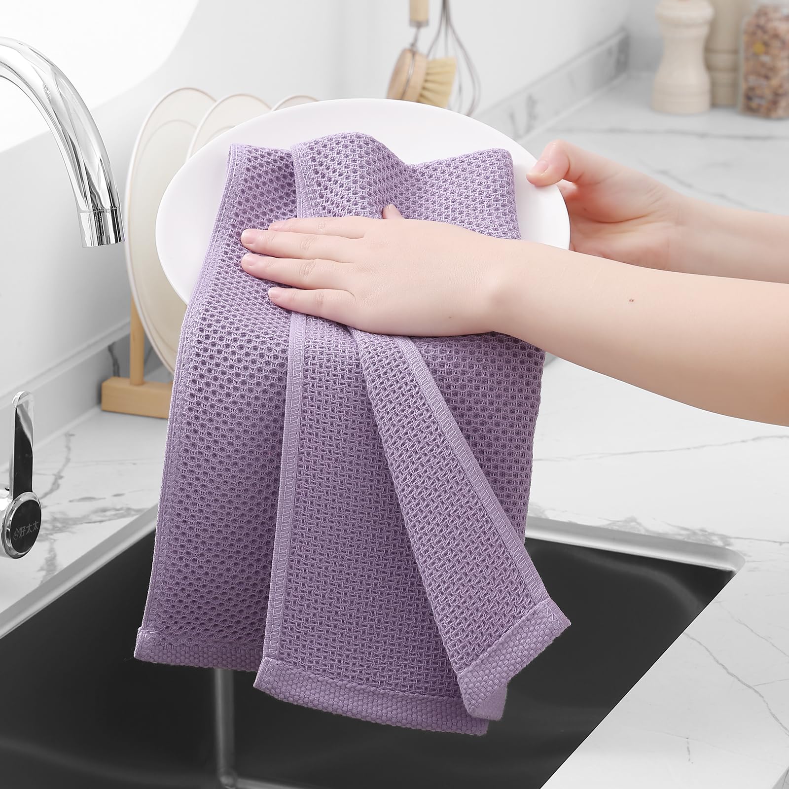 Homaxy 100% Cotton Waffle Weave Kitchen Dish Towels, Ultra Soft Absorbent Quick Drying Cleaning Towel, 13 x 28 Inches, 8-Pack, L