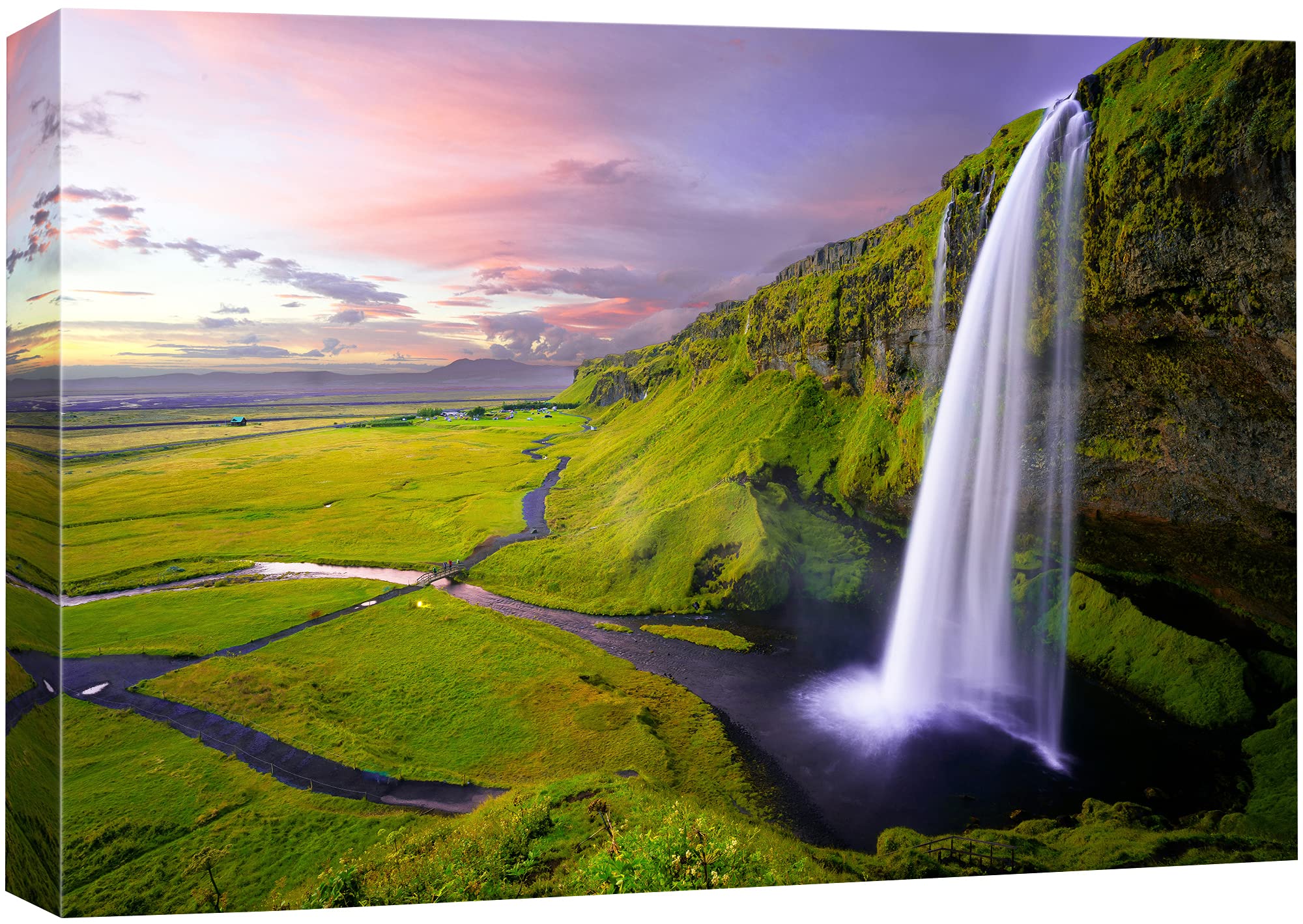 Signford Canvas Print Wall Art Icelandic Fjord Waterfall Nature Wilderness Photography Realism Rustic Landscape Colorful Multico