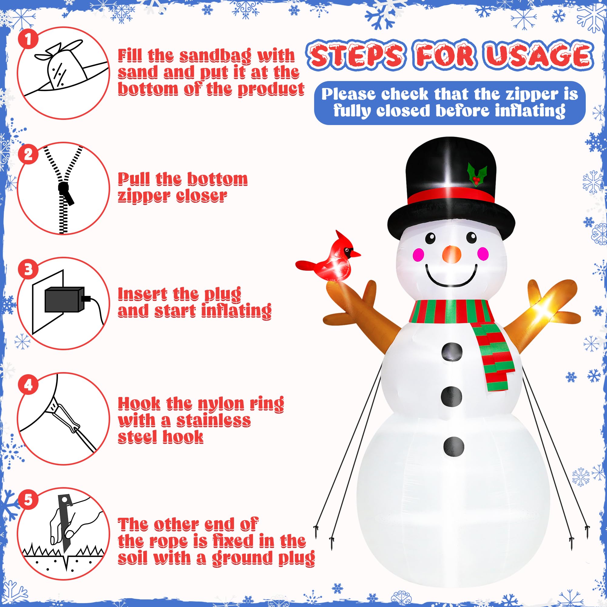 15FT Christmas Snowman, Huge Blow Up Snowman Inflatable Decor, Lighted Xmas Inflatables for Lawn Yard Holiday Party