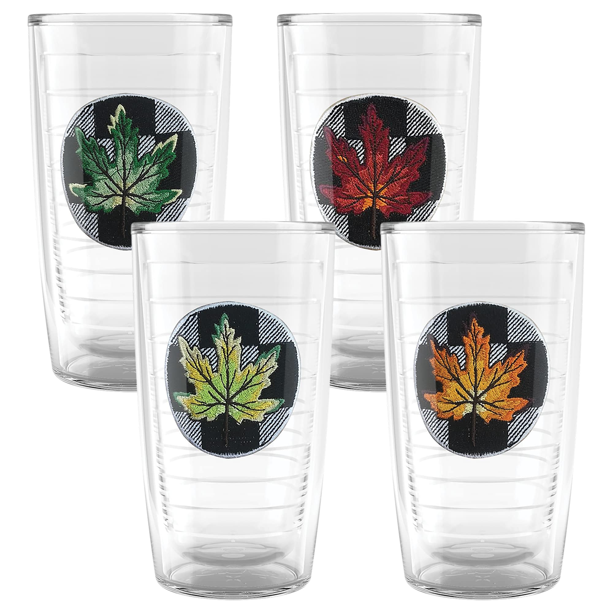 Tervis Made in USA Double Walled Checkerboard Fall Leaf Insulated Tumbler Cup Keeps Drinks Cold & Hot, 16oz  4pk, Assorted