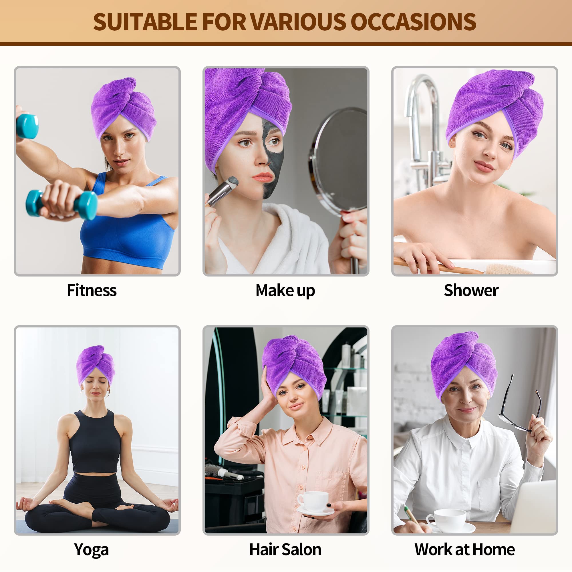 NEXCOVER Microfiber Hair Towel, 2 Pack (Grey+Purple) 9.8 inch X 25.5 inch Hair Turbans,Ultra Absorbent,Fast Drying Towel Wraps,H