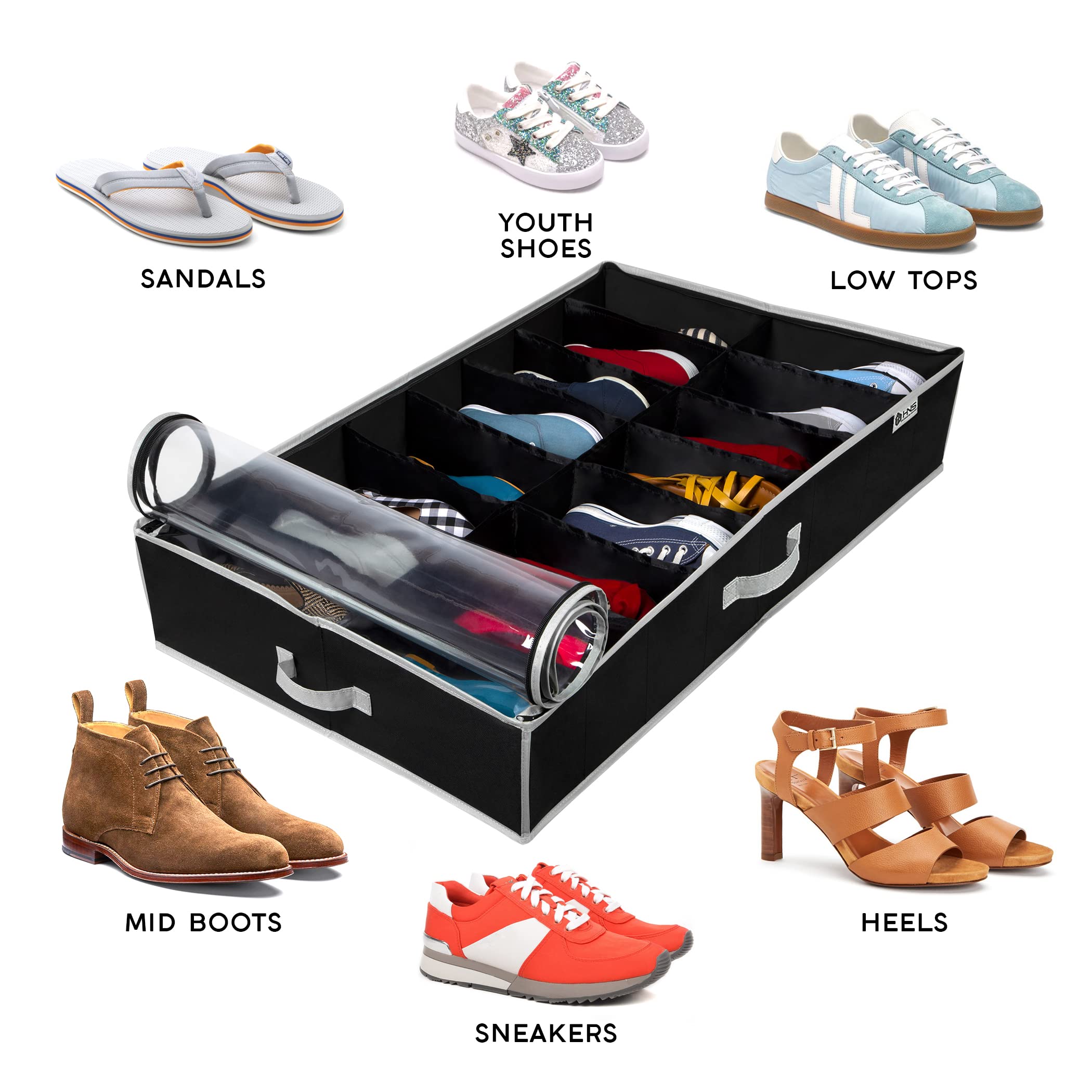 HOLDN ' STORAGE Extra-Large Under Bed Shoe Storage Organizer - Underbed Storage Solution Fits Men 's and Women 's Shoes, High He