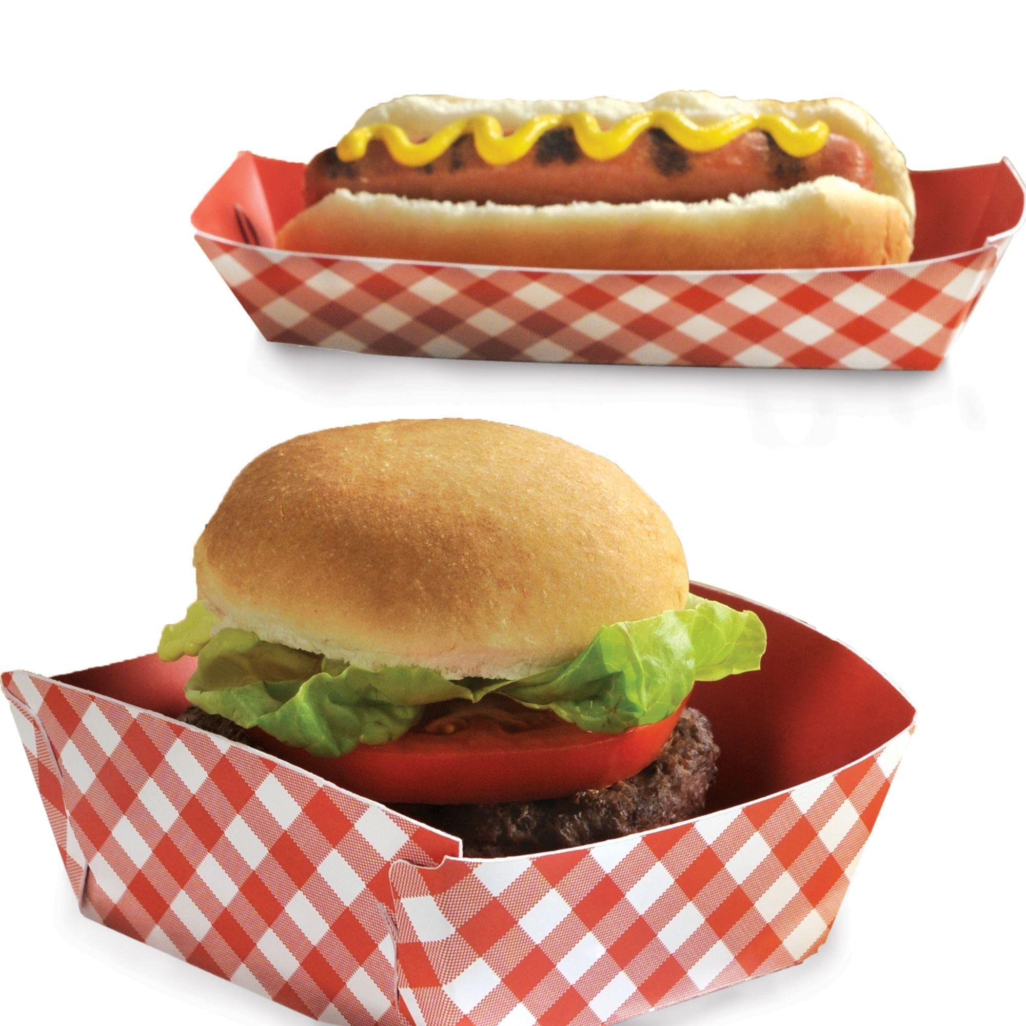 Red Gingham Picnic Party Food Trays - 5'' X 5'' & 3'' X 7.5'' (50 Count) - Perfect For Events, Gatherings, And Occasions
