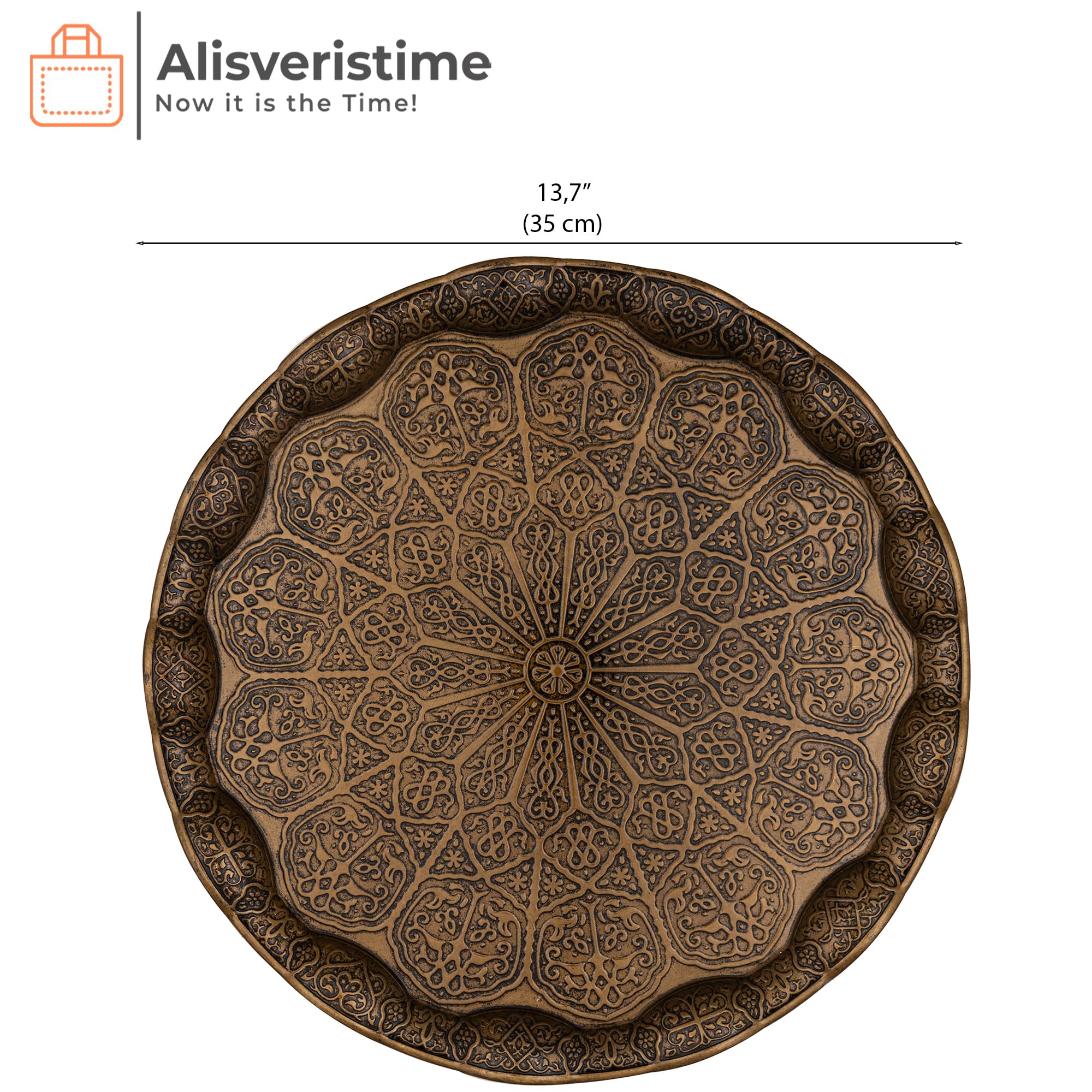 Alisveristime Turkish Ottoman Coffee Tea Serving Tray - 13.60 Inches, Metal With Traditional Motifs, Available In Five Colors (A