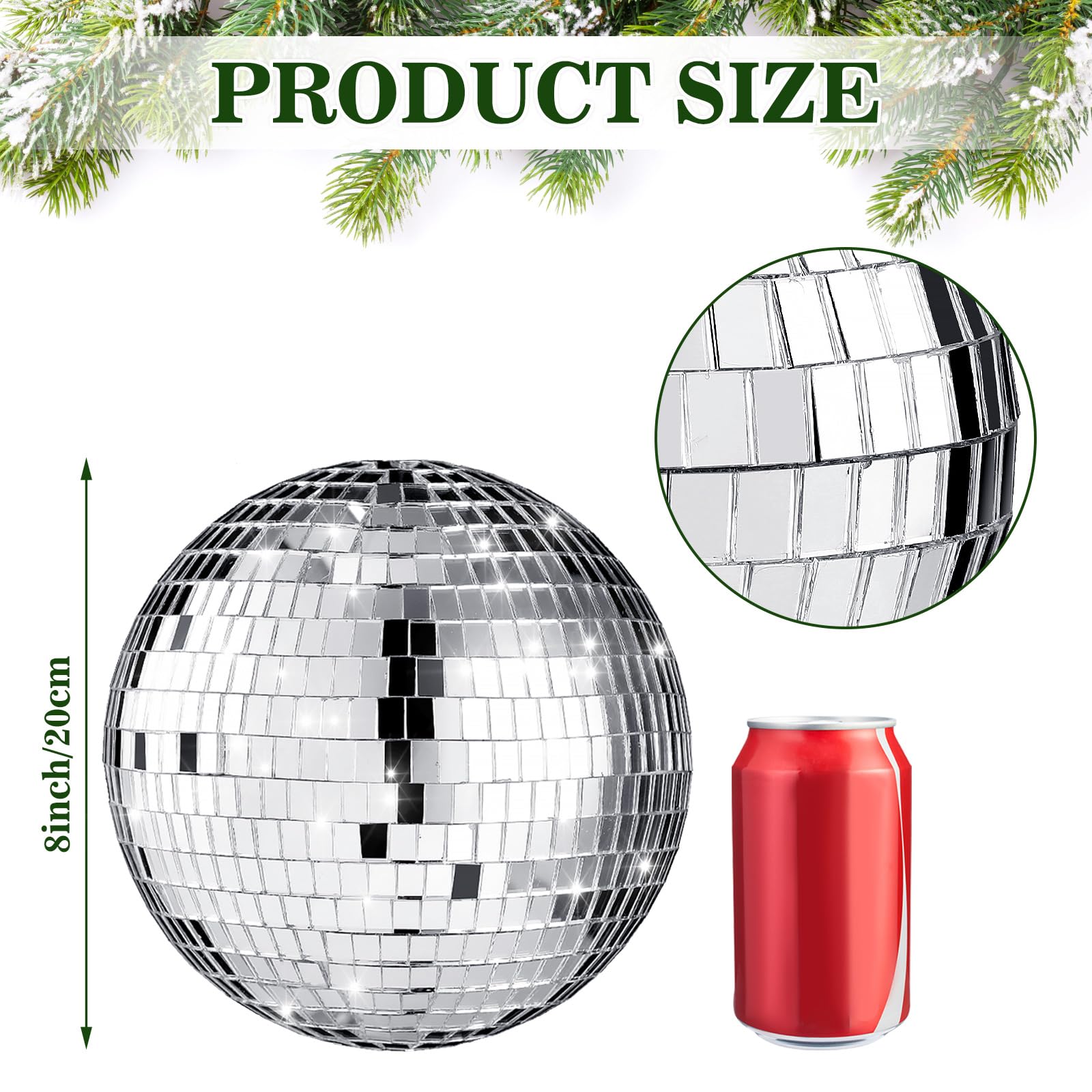Retisee 8 Disco Ball Christmas Tree Topper Disco Mirror Ball Xmas Tree Topper 3D Hollow Silver Decor Ornament for 70s Holiday
